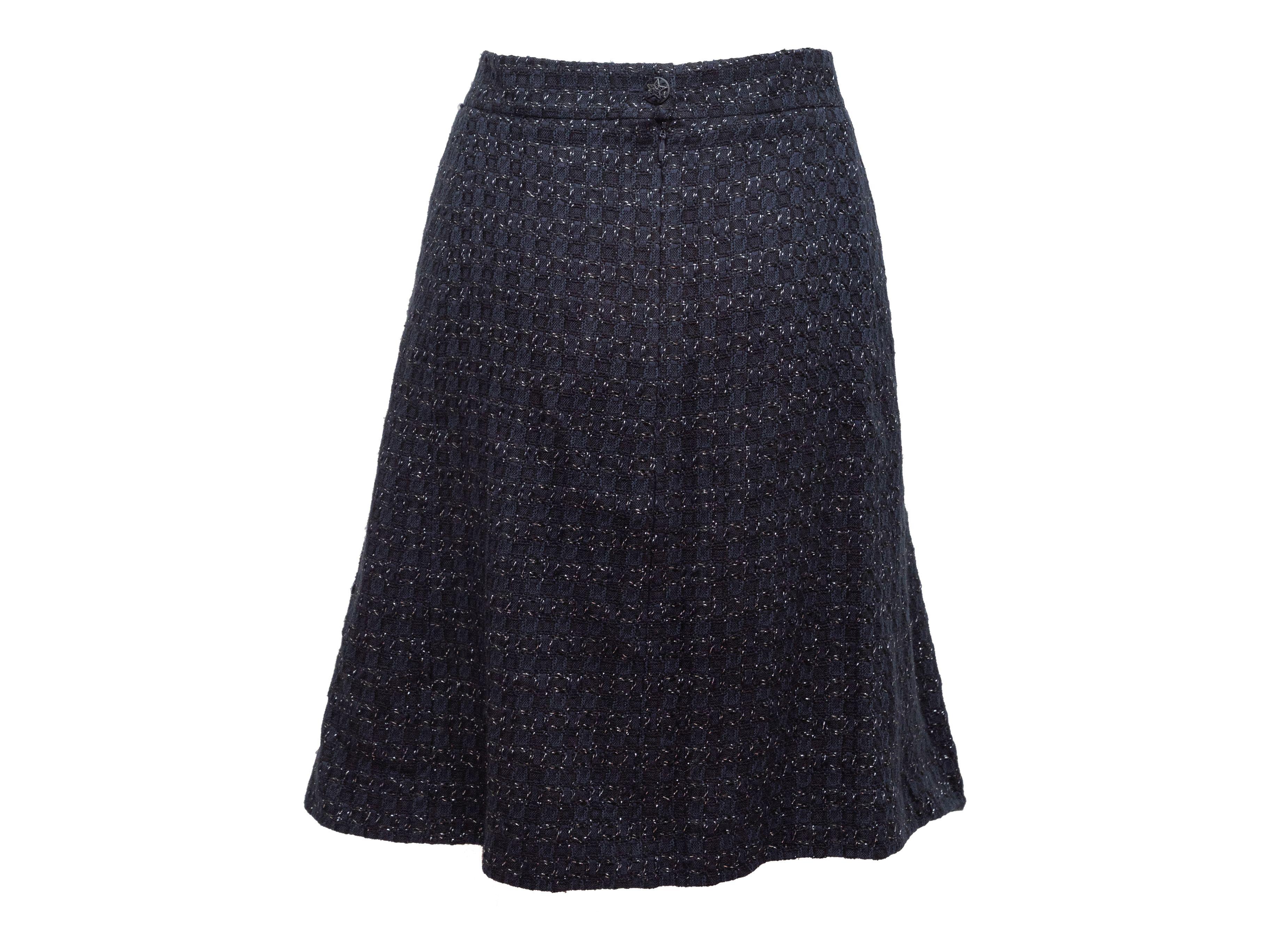 Chanel Navy & Black Fall 2007 Metallic Tweed Skirt 3