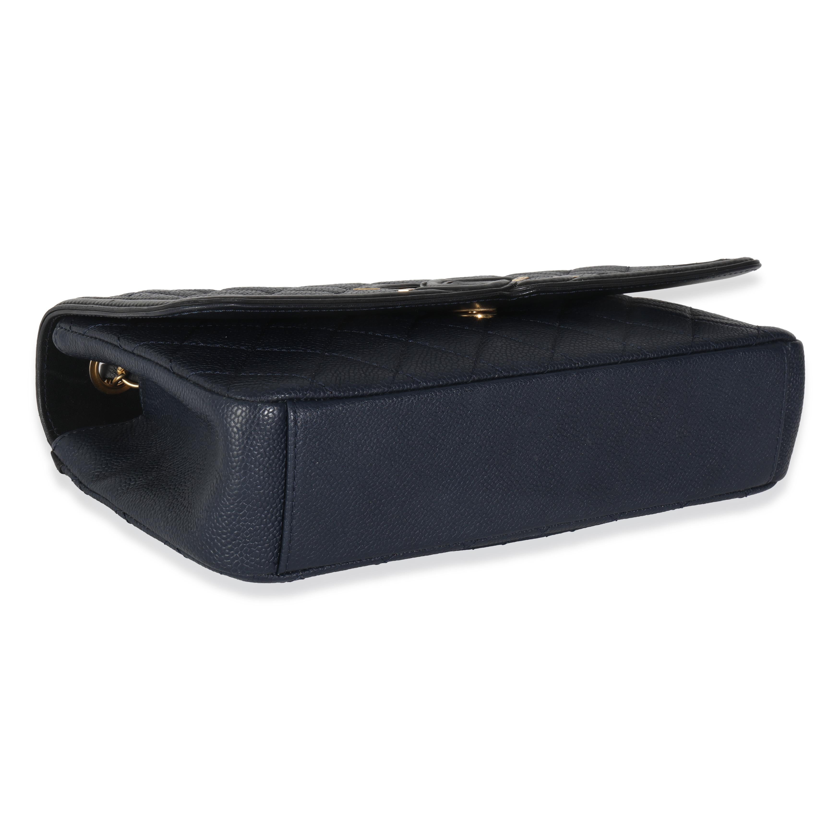 Chanel Navy Black Quilted Caviar Medium CC Filigree Flap Handbag 1