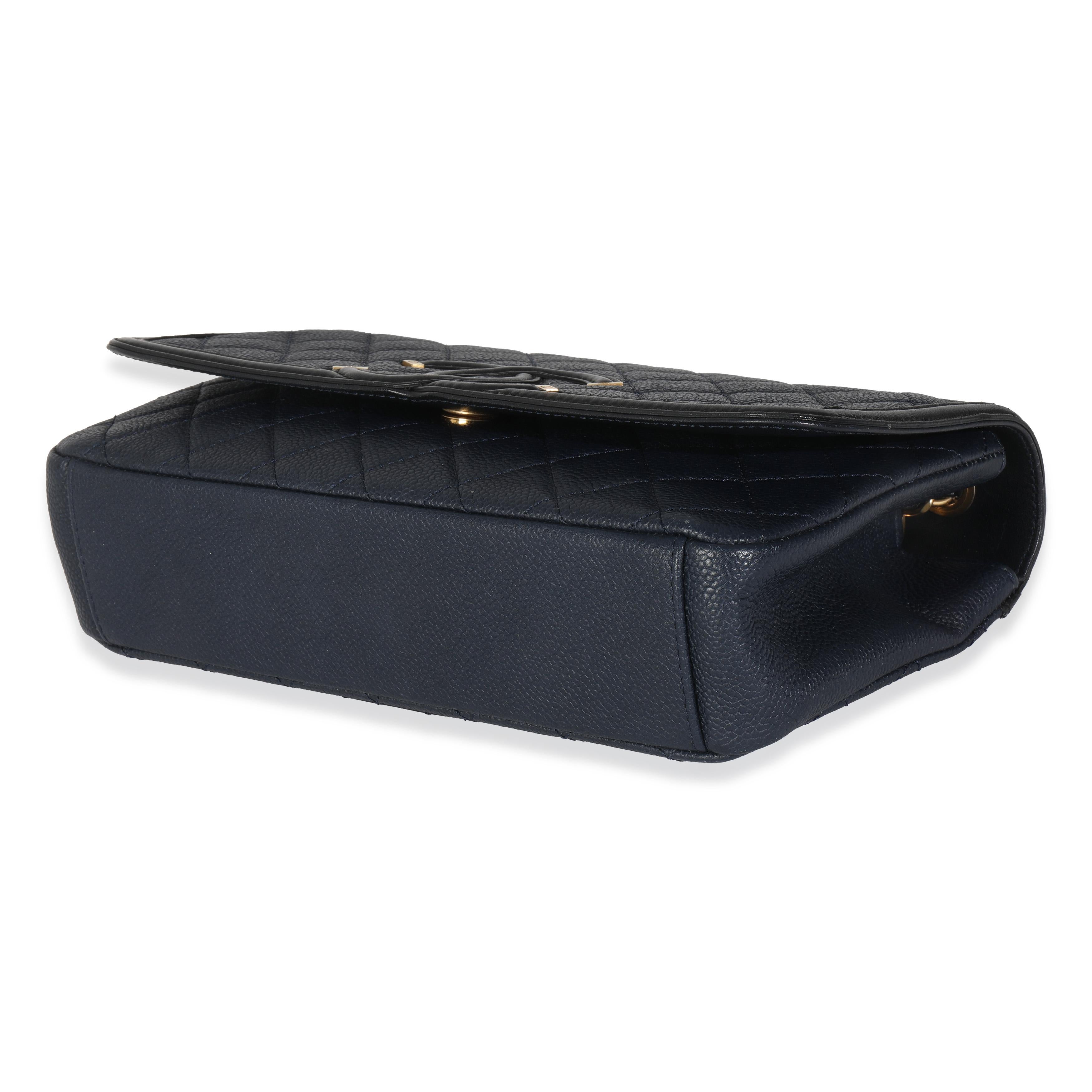 Chanel Navy Black Quilted Caviar Medium CC Filigree Flap Handbag 3