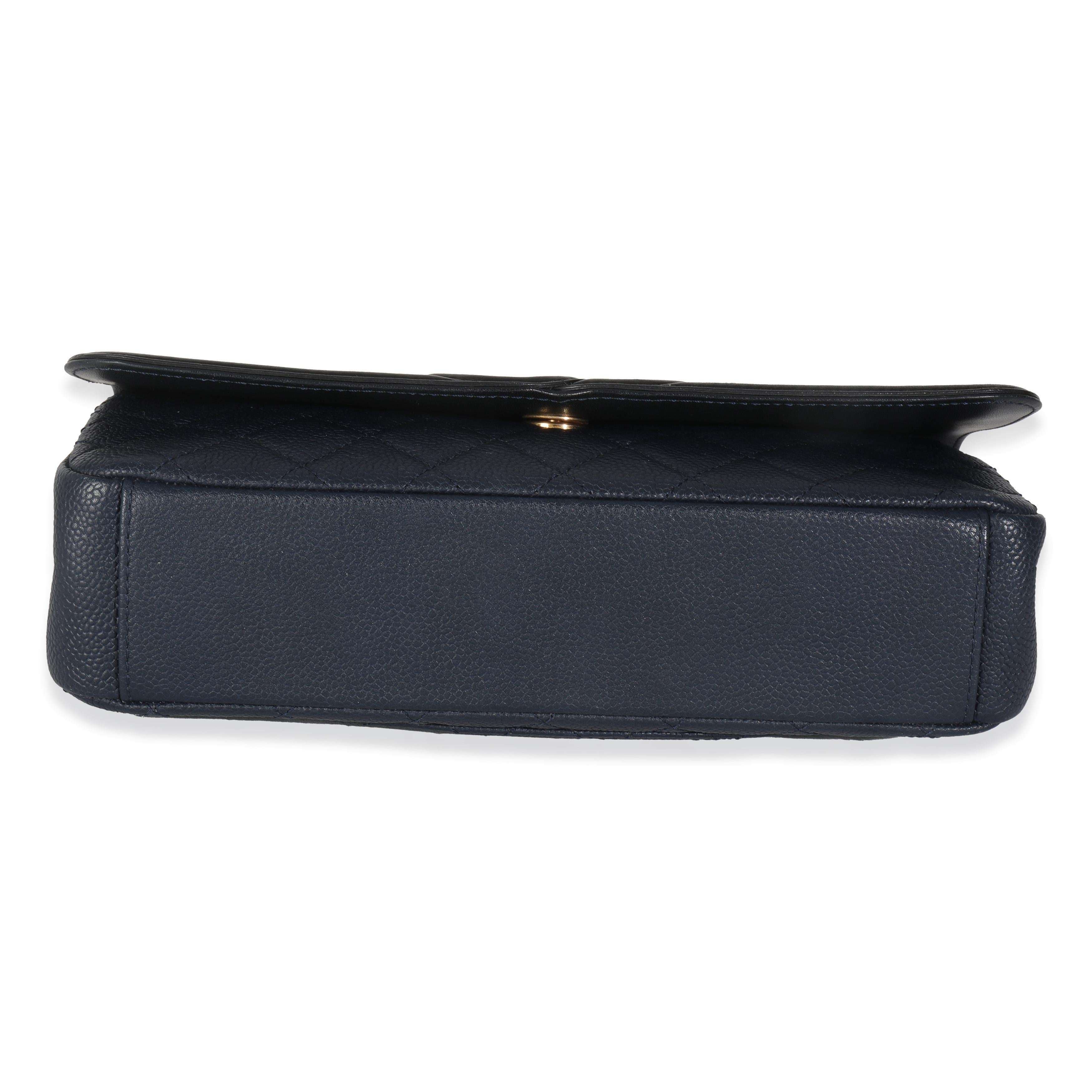 Chanel Navy Black Quilted Caviar Medium CC Filigree Flap Handbag 4