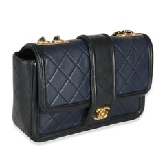 Chanel Navy Black Quilted Lambskin Medium Elegant CC Flap Bag