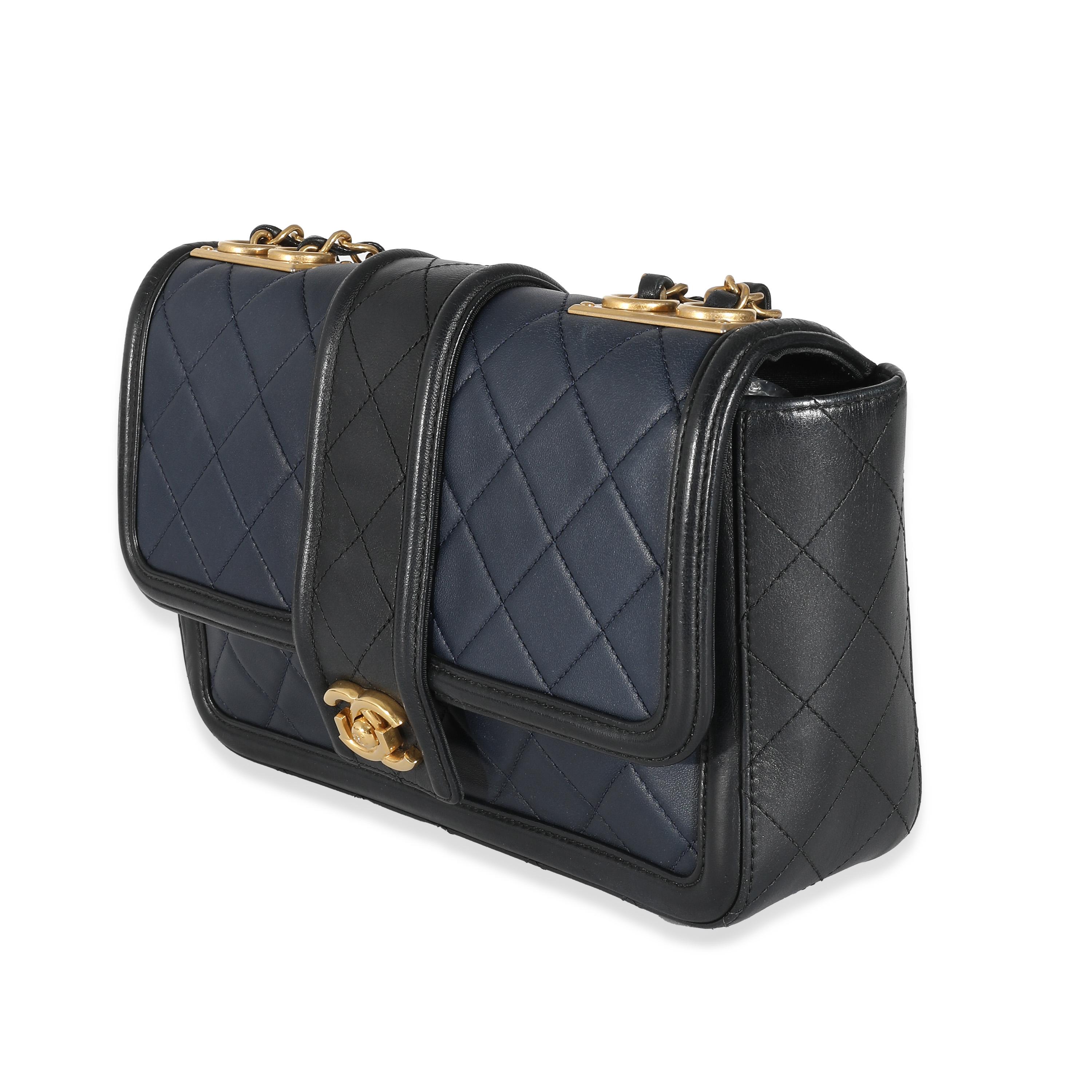 Women's Chanel Navy Black Quilted Lambskin Medium Elegant CC Flap Bag For Sale