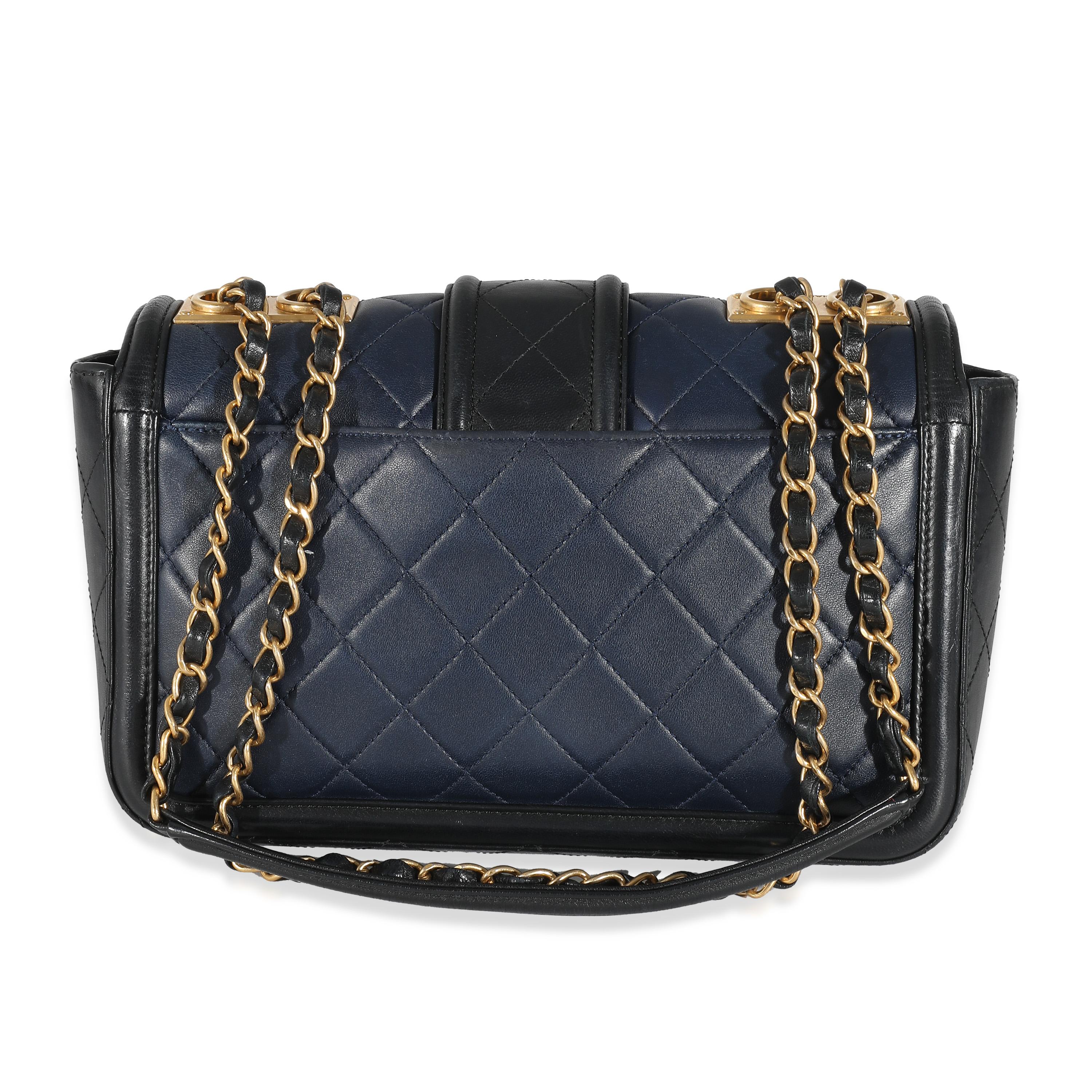 Chanel Navy Black Quilted Lambskin Medium Elegant CC Flap Bag For Sale 1
