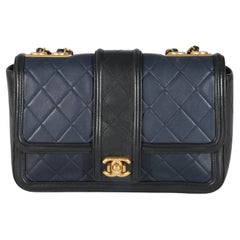 Used Chanel Navy Black Quilted Lambskin Medium Elegant CC Flap Bag