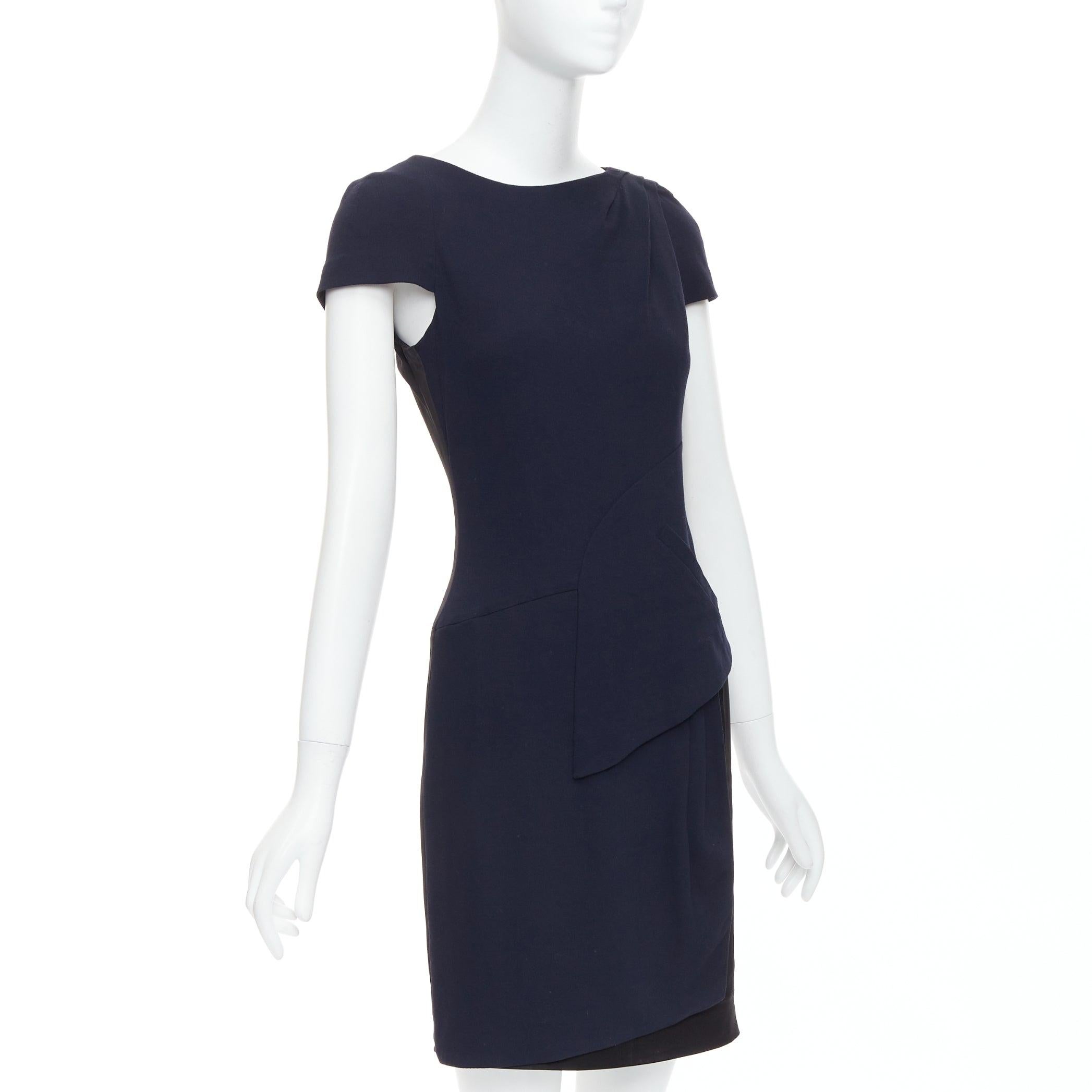 Black CHANEL navy black rayon wool blend draped pleated shift dress FR36 S For Sale