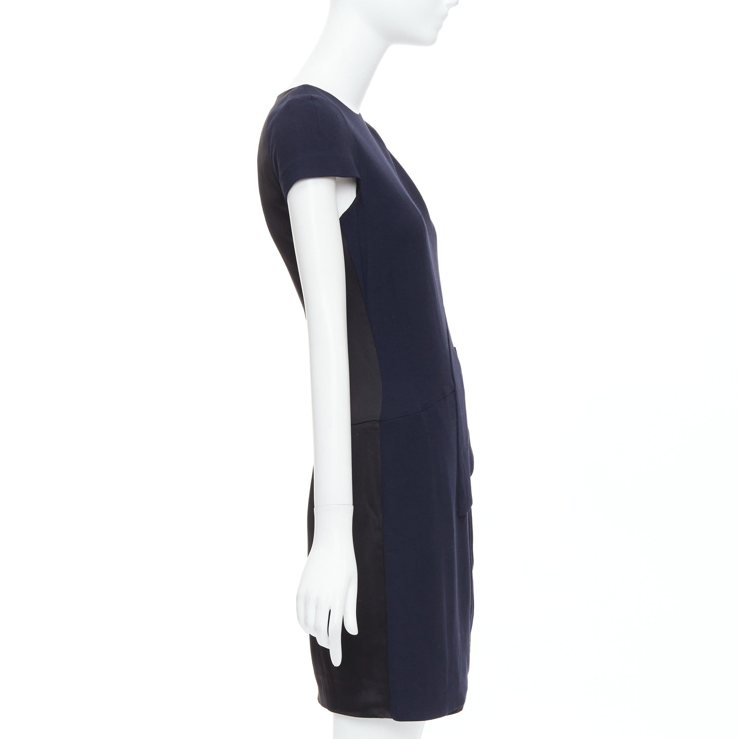 CHANEL navy black rayon wool blend draped pleated shift dress FR36 S In Good Condition For Sale In Hong Kong, NT