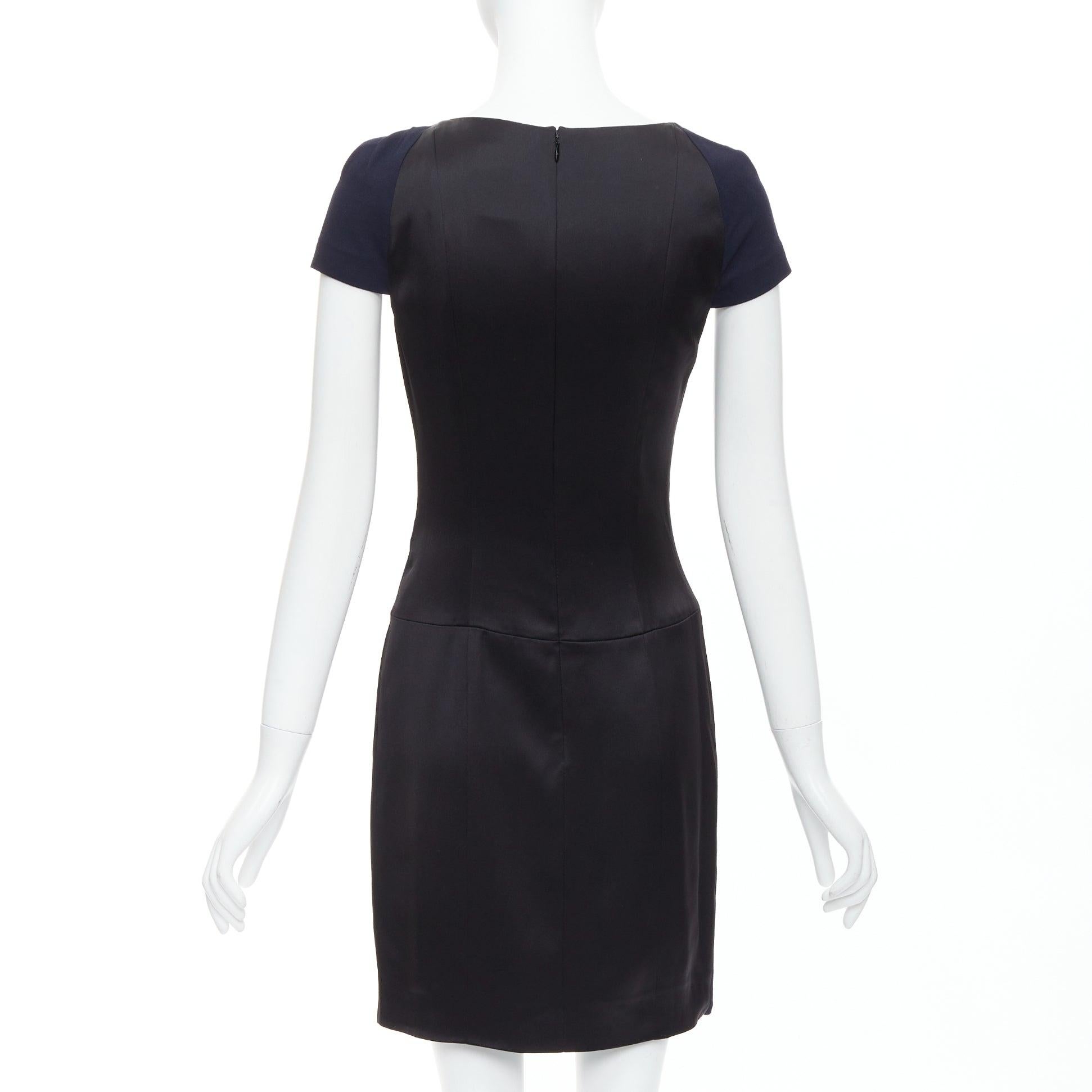 Women's CHANEL navy black rayon wool blend draped pleated shift dress FR36 S For Sale