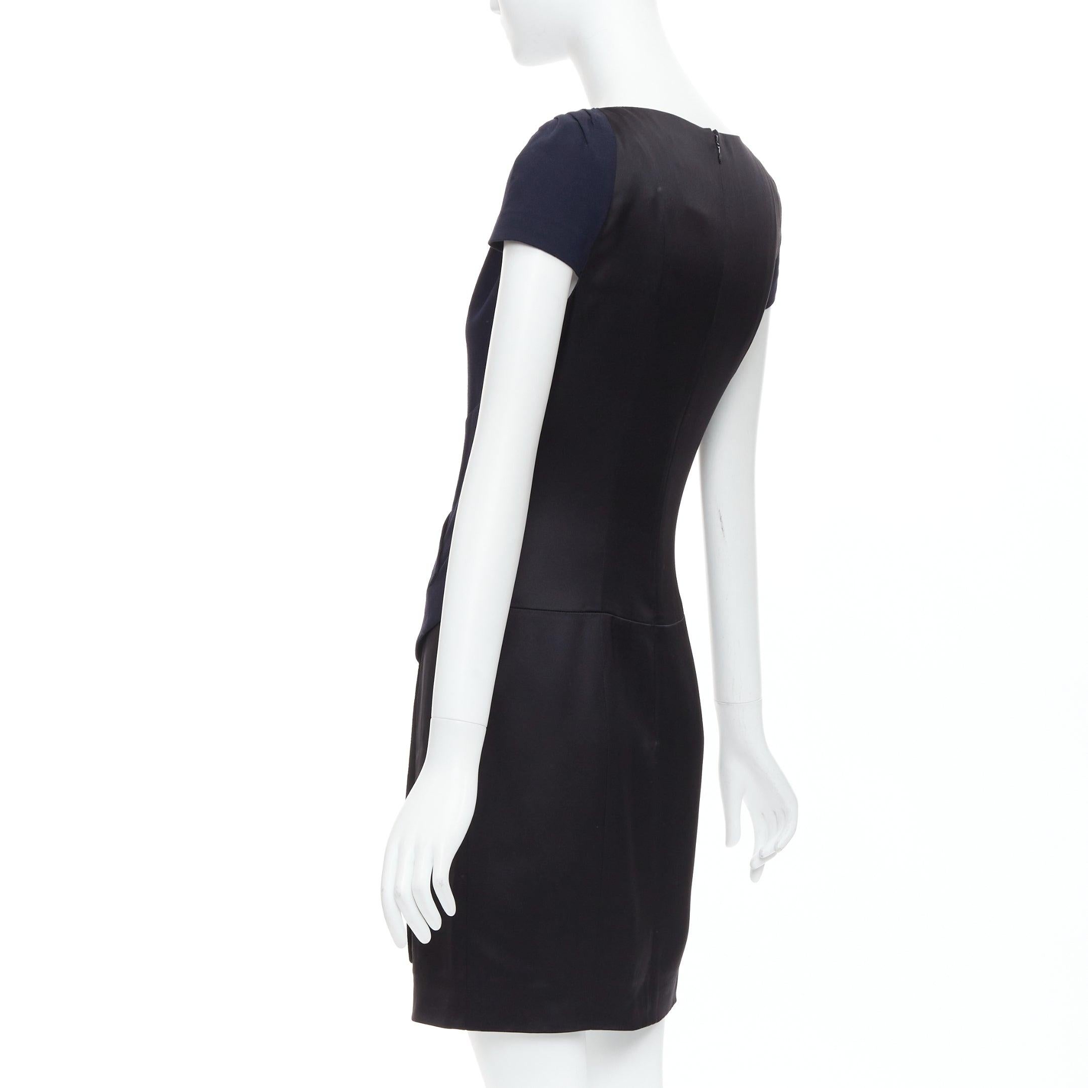 CHANEL navy black rayon wool blend draped pleated shift dress FR36 S For Sale 1