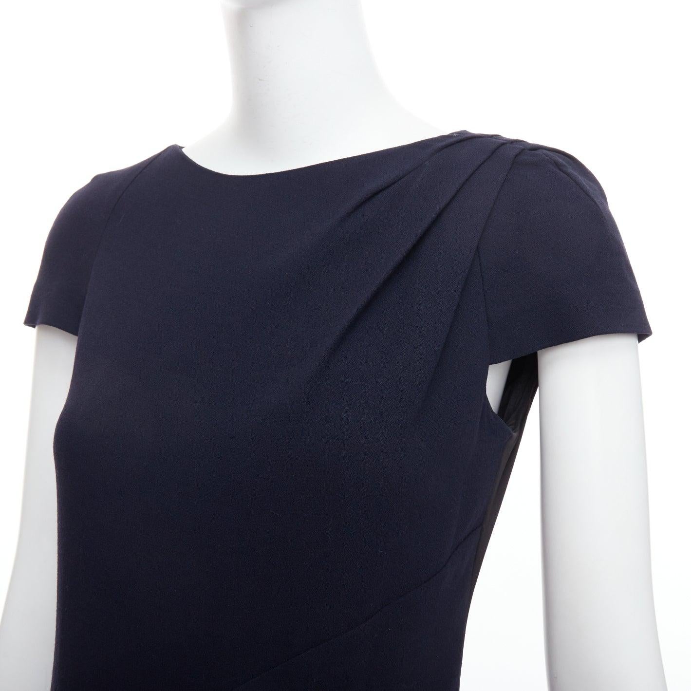 CHANEL navy black rayon wool blend draped pleated shift dress FR36 S For Sale 2