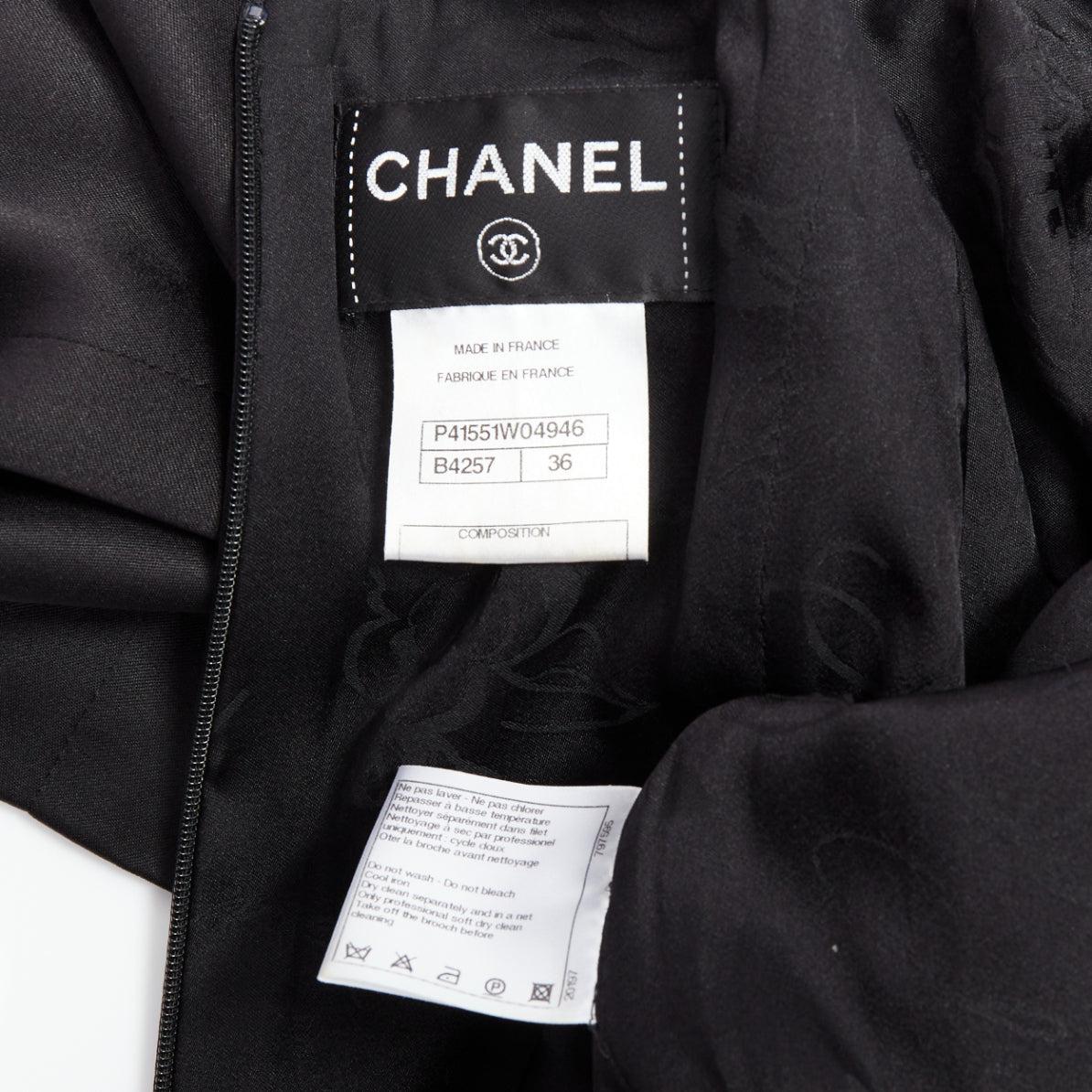 CHANEL navy black rayon wool blend draped pleated shift dress FR36 S For Sale 3