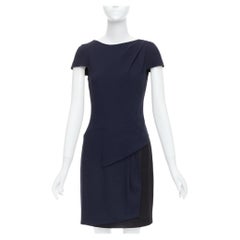 CHANEL navy black rayon wool blend draped pleated shift dress FR36 S
