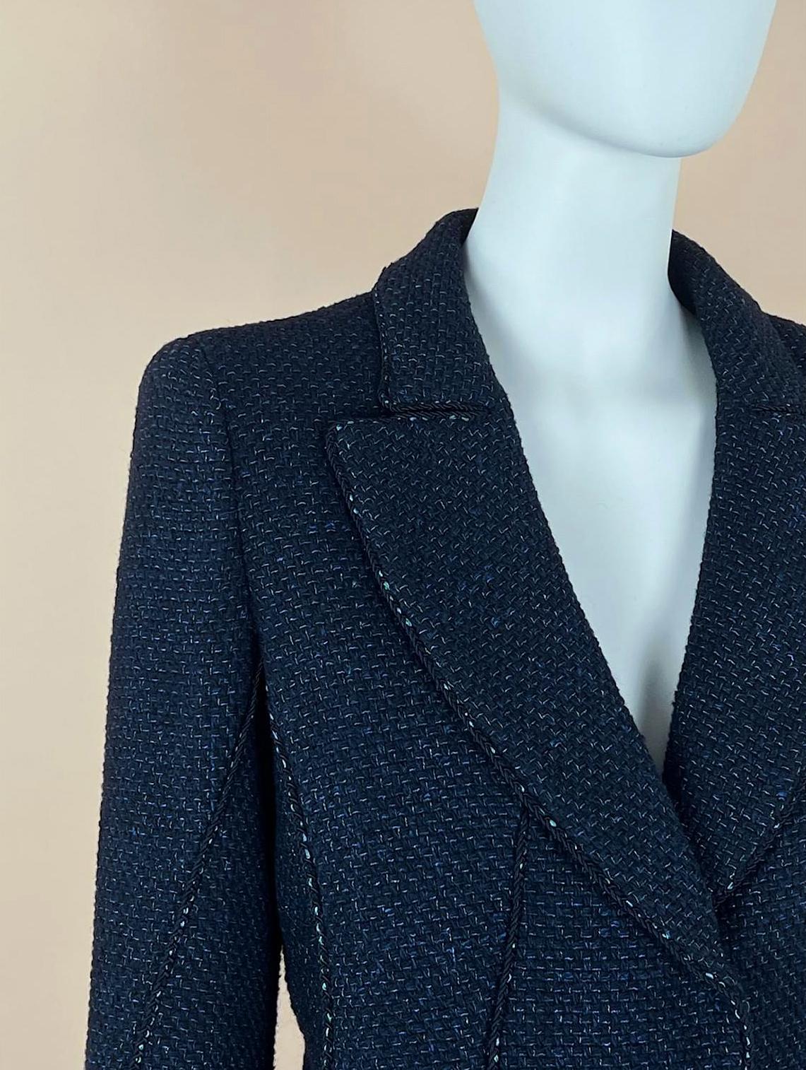 Chanel Giacca in tweed Lesage nera e blu navy 38 FR in vendita 5