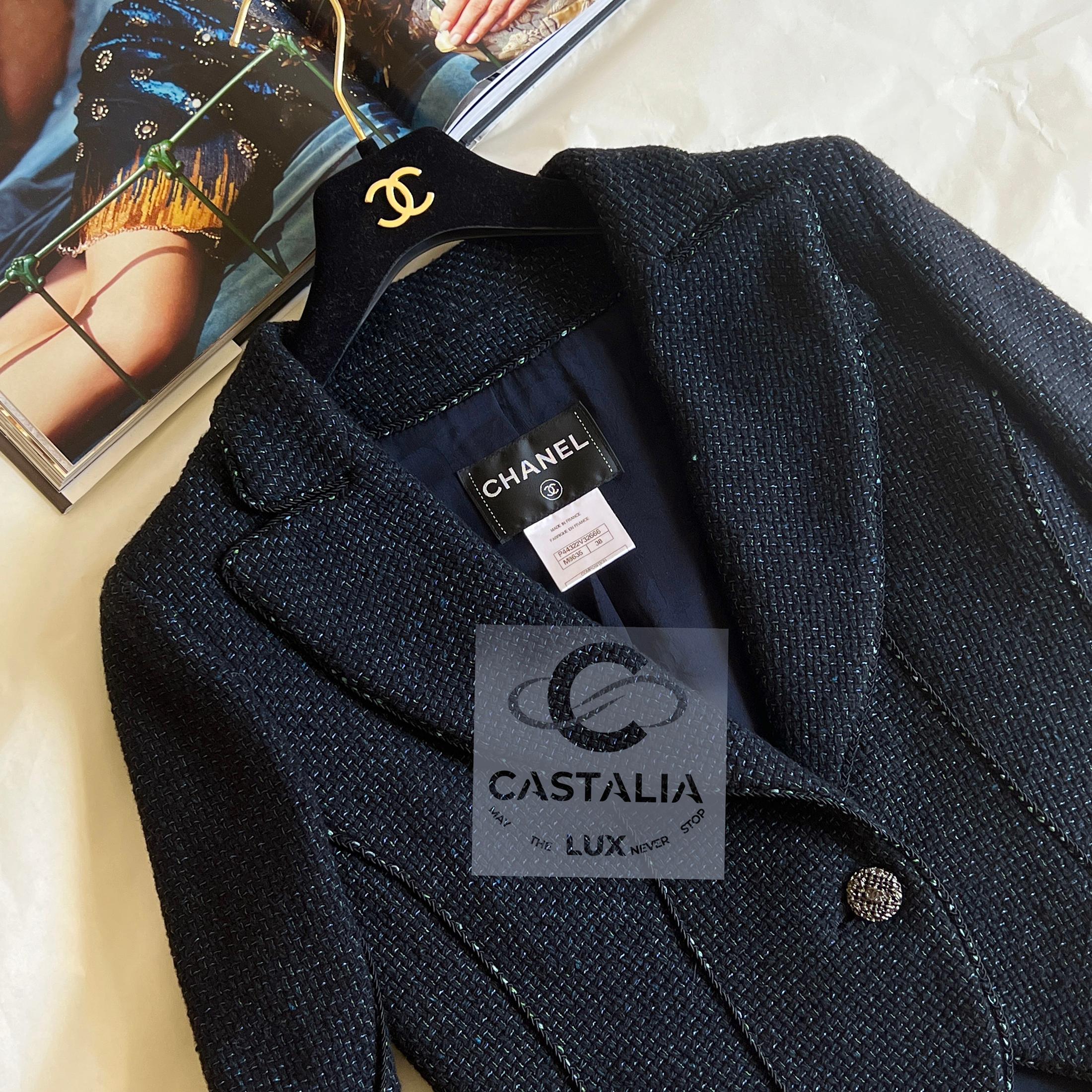 Chanel Giacca in tweed Lesage nera e blu navy 38 FR in vendita 6