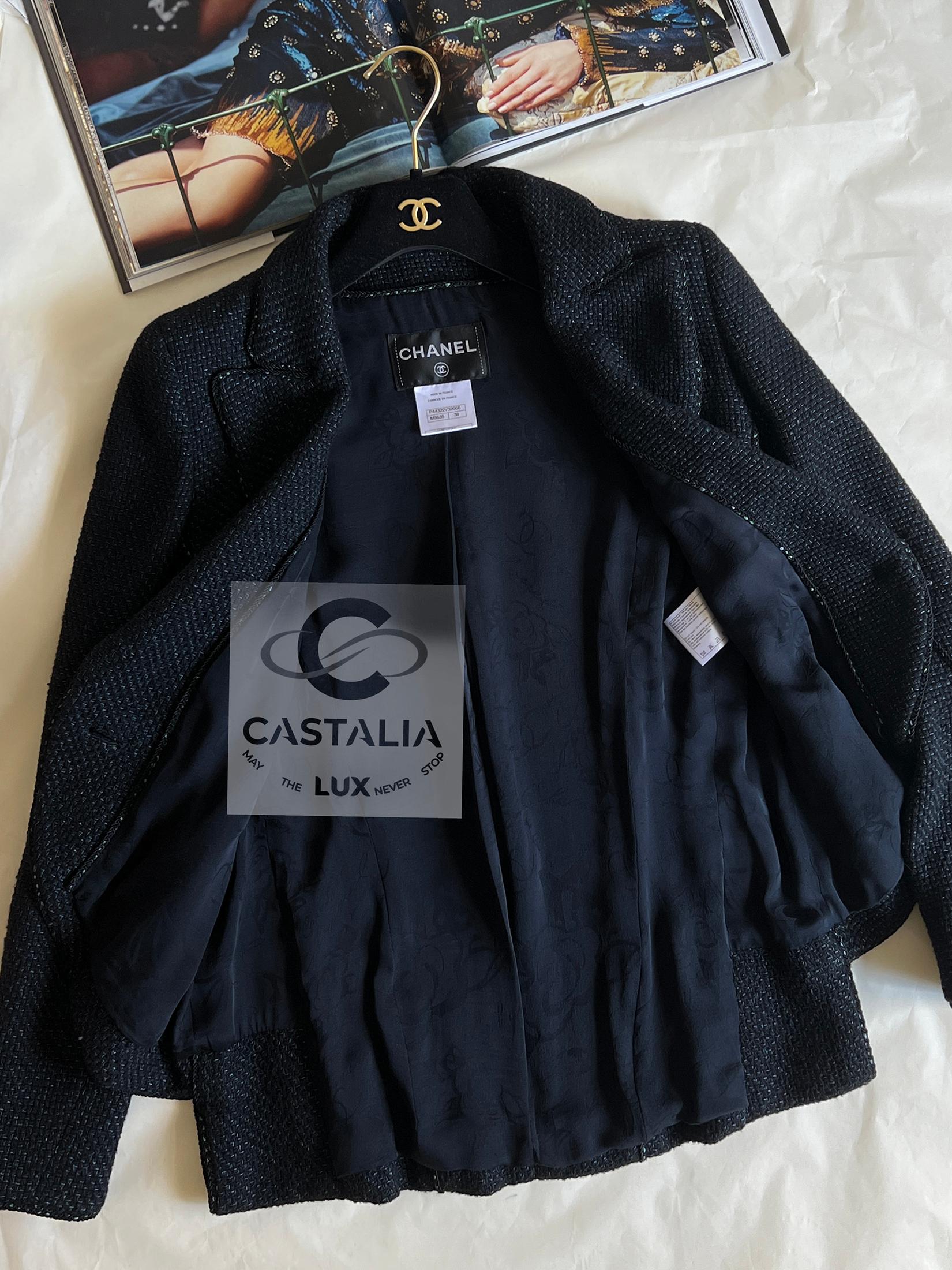 Chanel Giacca in tweed Lesage nera e blu navy 38 FR in vendita 8