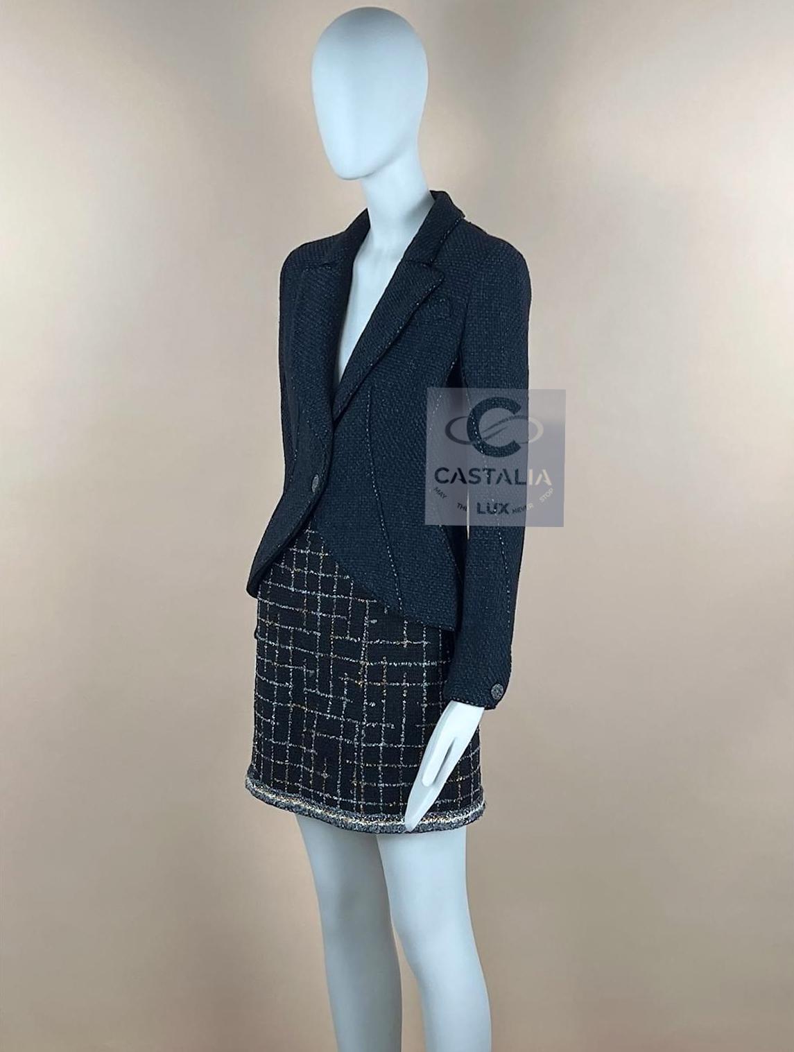 Chanel Giacca in tweed Lesage nera e blu navy 38 FR in vendita 1