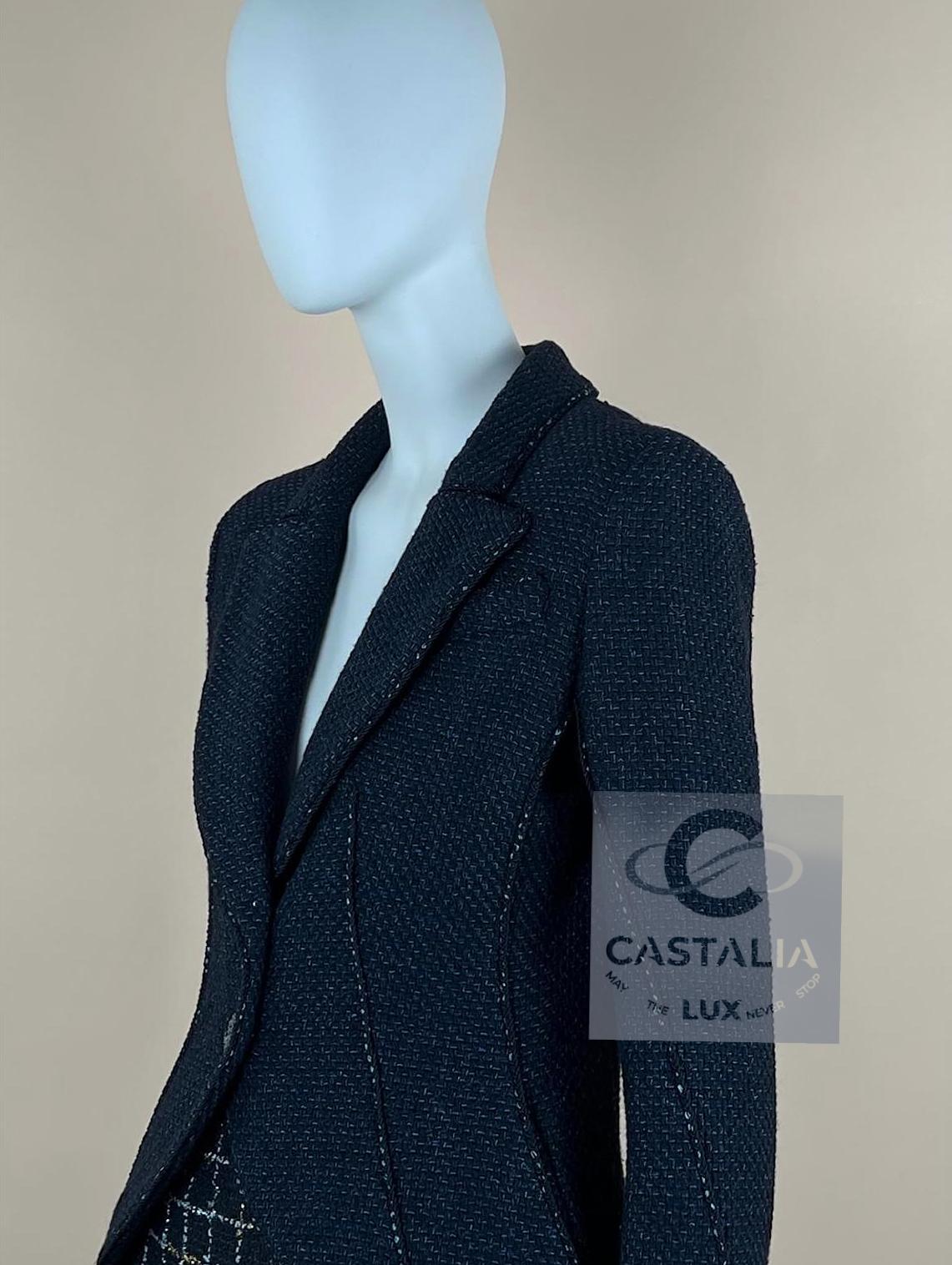 Chanel Giacca in tweed Lesage nera e blu navy 38 FR in vendita 3