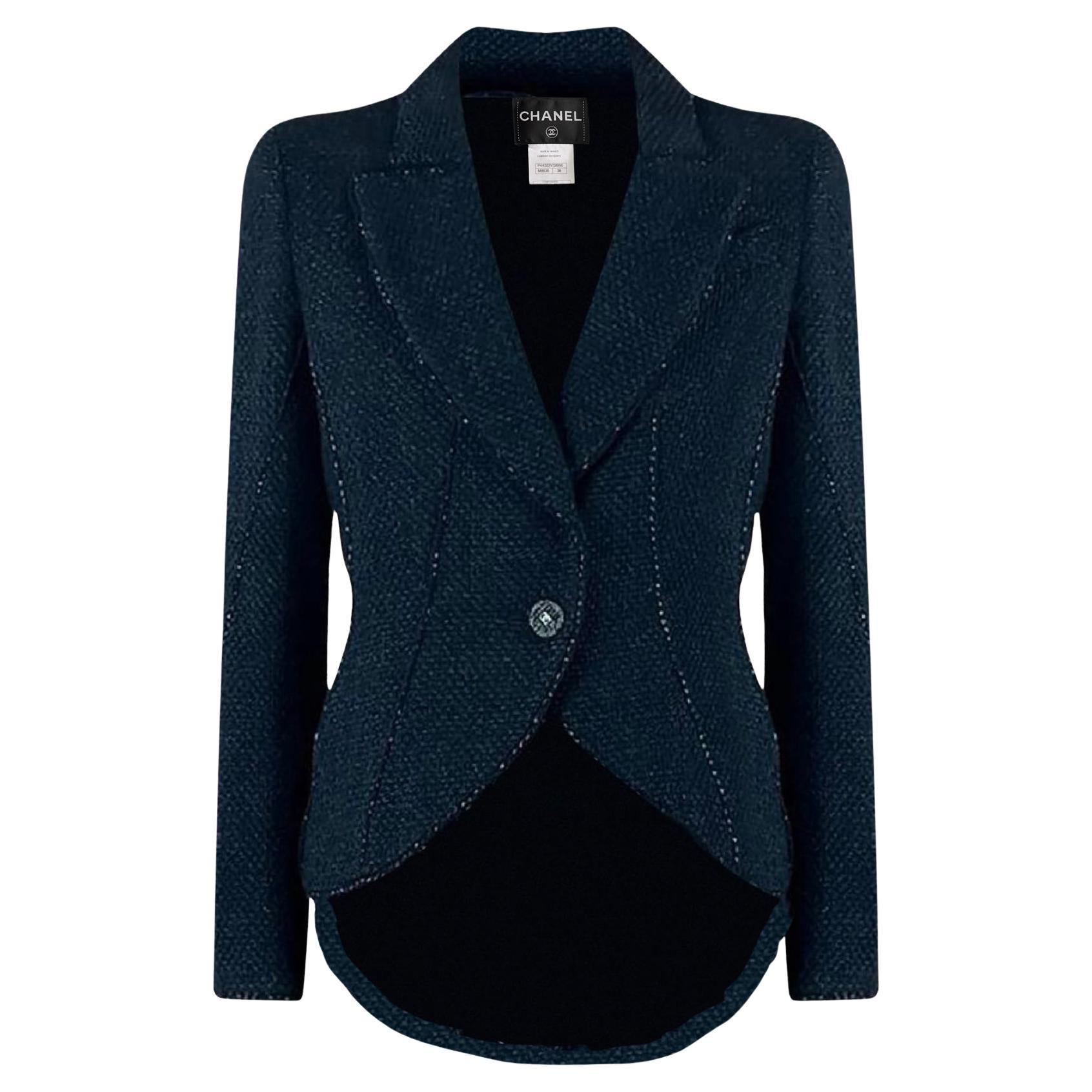 CHANEL Navy Black Shimmering Lesage Tweed Jacket 38 FR