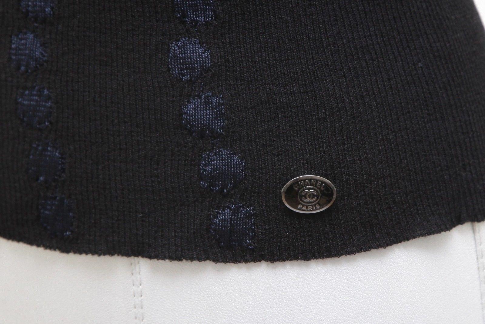 Women's CHANEL Navy Black Sweater Top Knit Blue Polka Dot Short Sleeve 16P 2016 Sz 34 For Sale