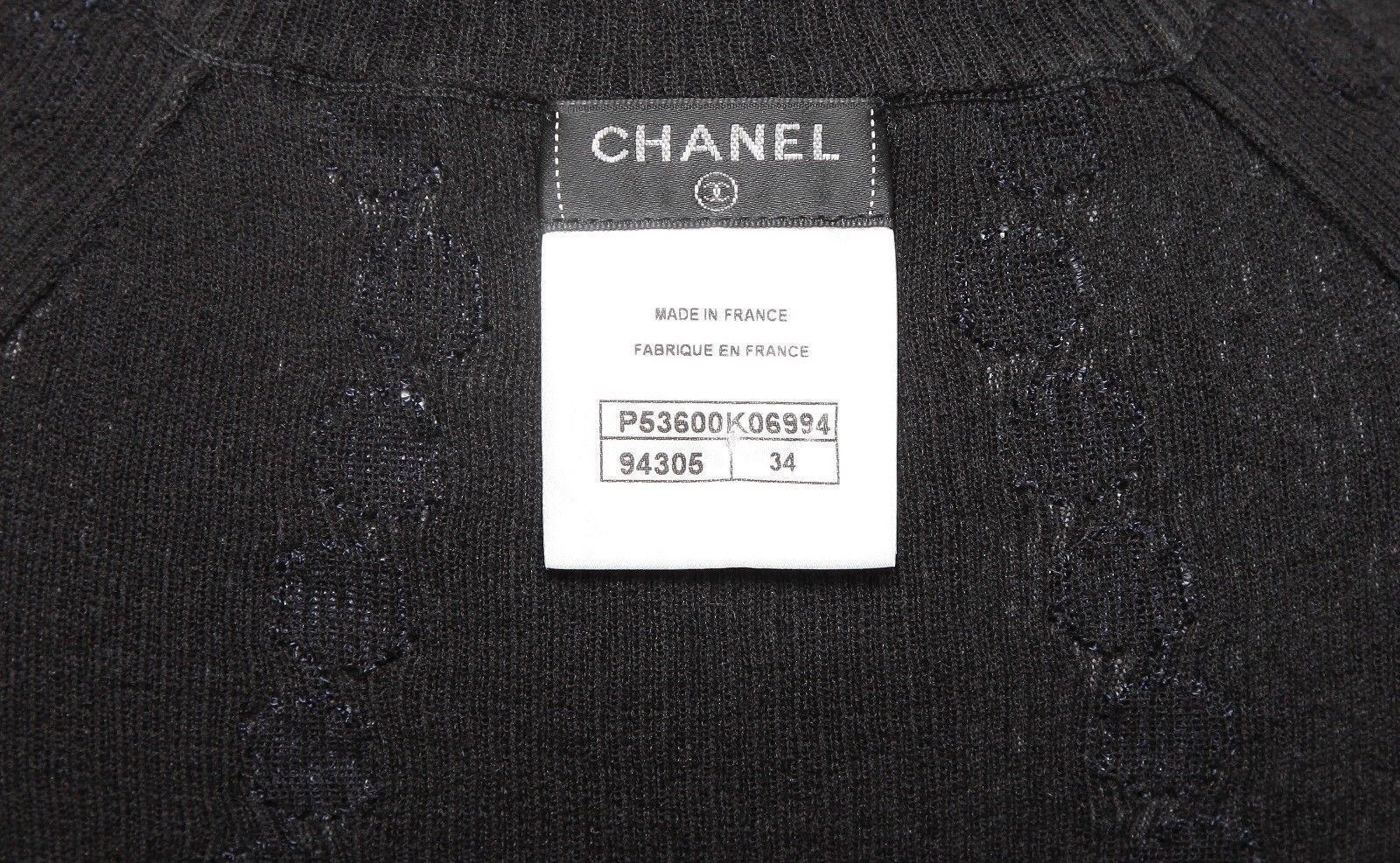 CHANEL Navy Black Sweater Top Knit Blue Polka Dot Short Sleeve 16P 2016 Sz 34 For Sale 2