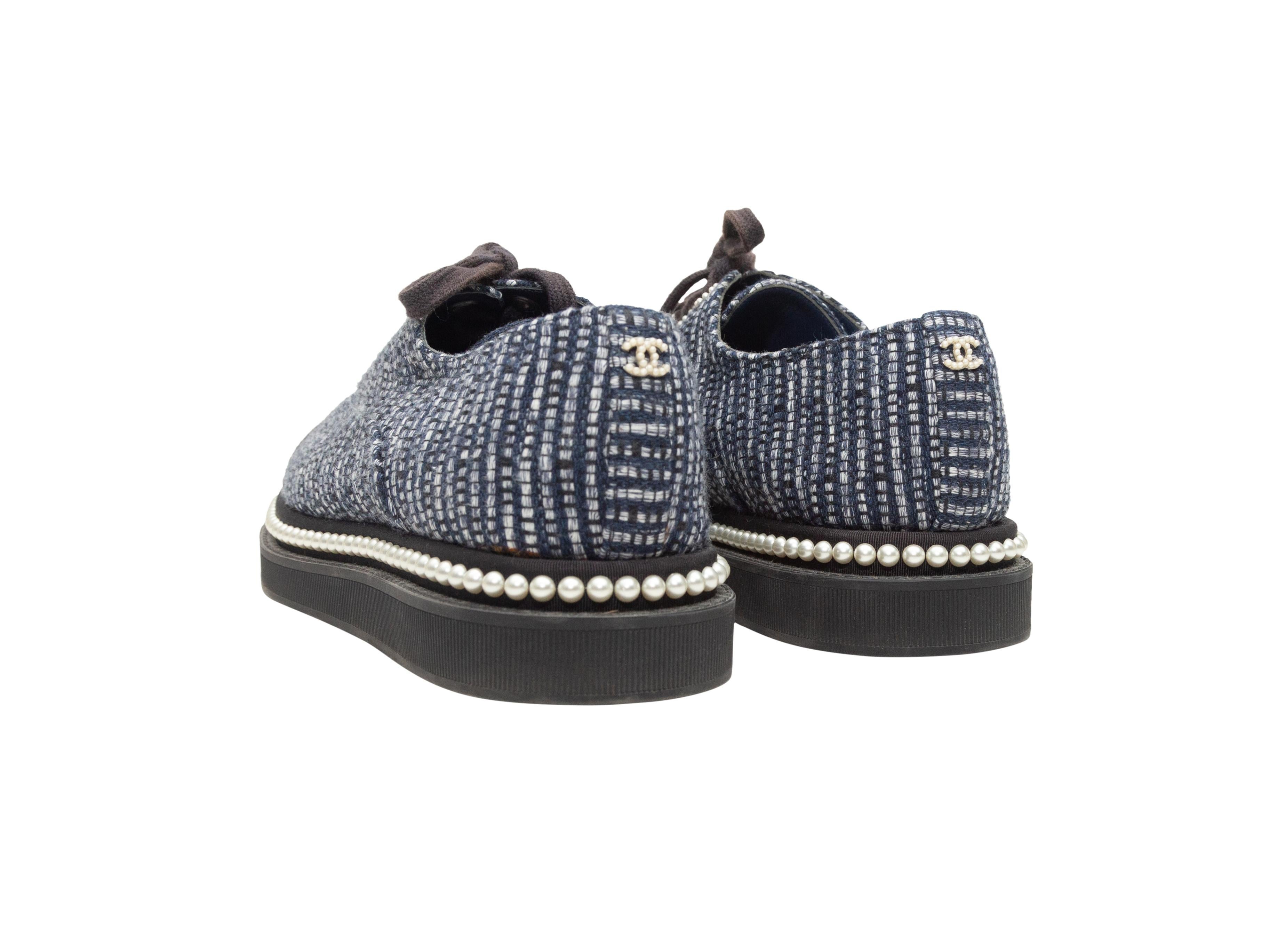Women's Chanel Navy & Black Tweed & Faux Pearl Sneakers