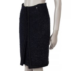 CHANEL navy & black wool 09A BRAID TRIM TWEED Skirt 38 S