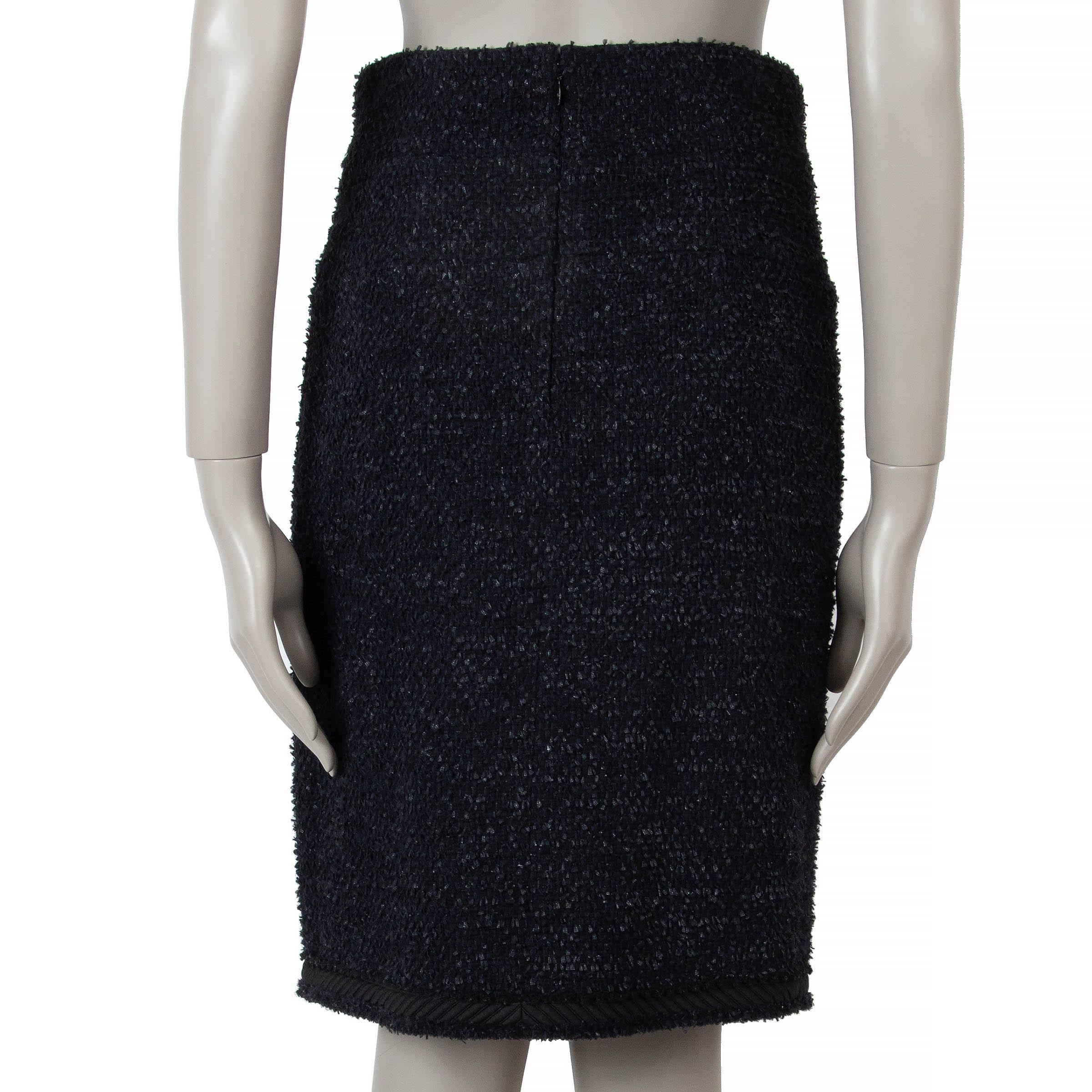 Black CHANEL navy & black wool 09A BRAID TRIM TWEED Skirt 38 S For Sale