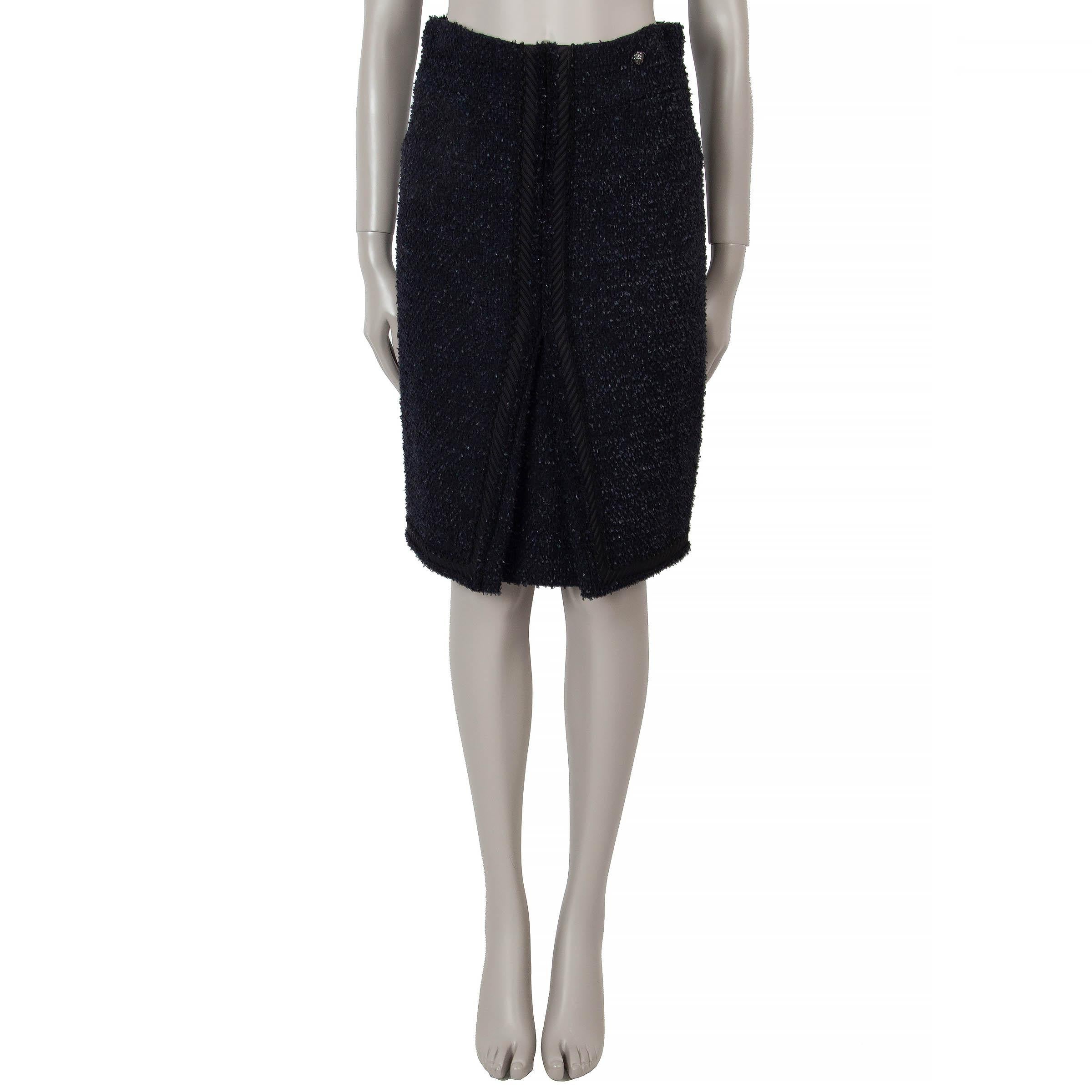 Women's CHANEL navy & black wool 09A BRAID TRIM TWEED Skirt 38 S For Sale
