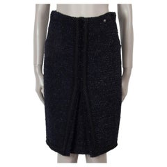 CHANEL marineblauer & schwarzer Wollrock 09A BRAID TRIM TWEED Rock 38 S