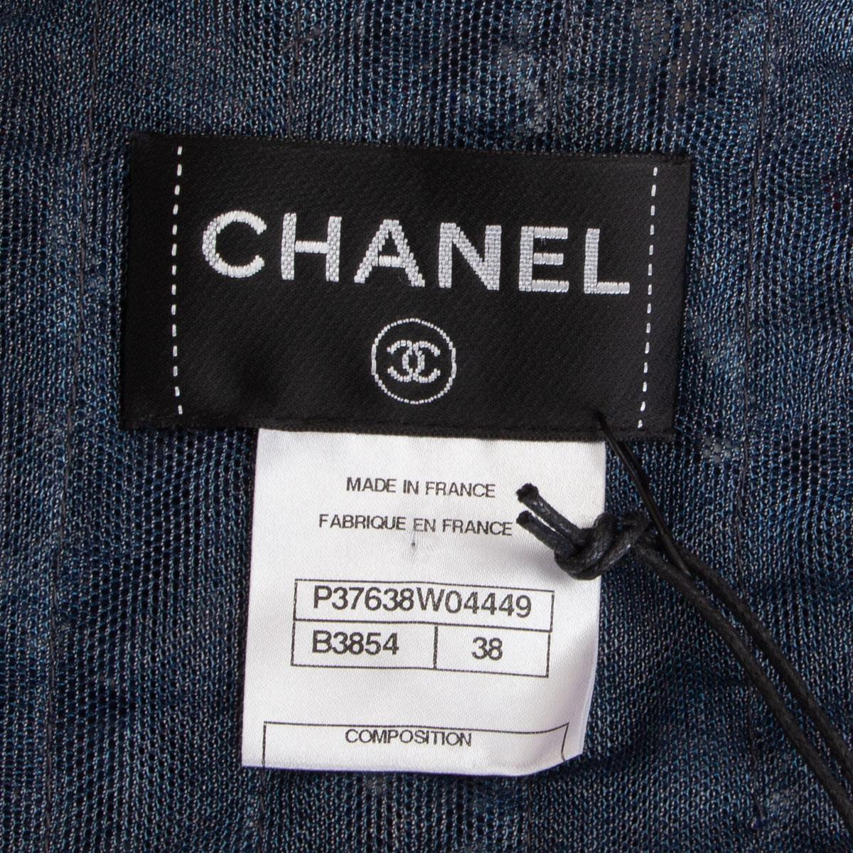 CHANEL navy blue 2010 10C BUTTONED PUSSY BOW TWEED Dress 38 S For Sale 3