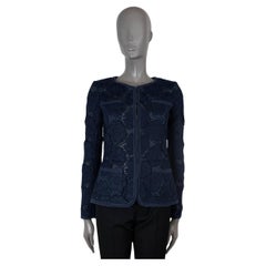 CHANEL navy blue 2016 16P CAMELLIA LACE Jacket 36 XS
