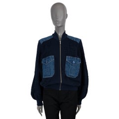 CHANEL navy blue 2017 17C CUBA DENIM TRIM CAMELLIA Bomber Jacket 38 S