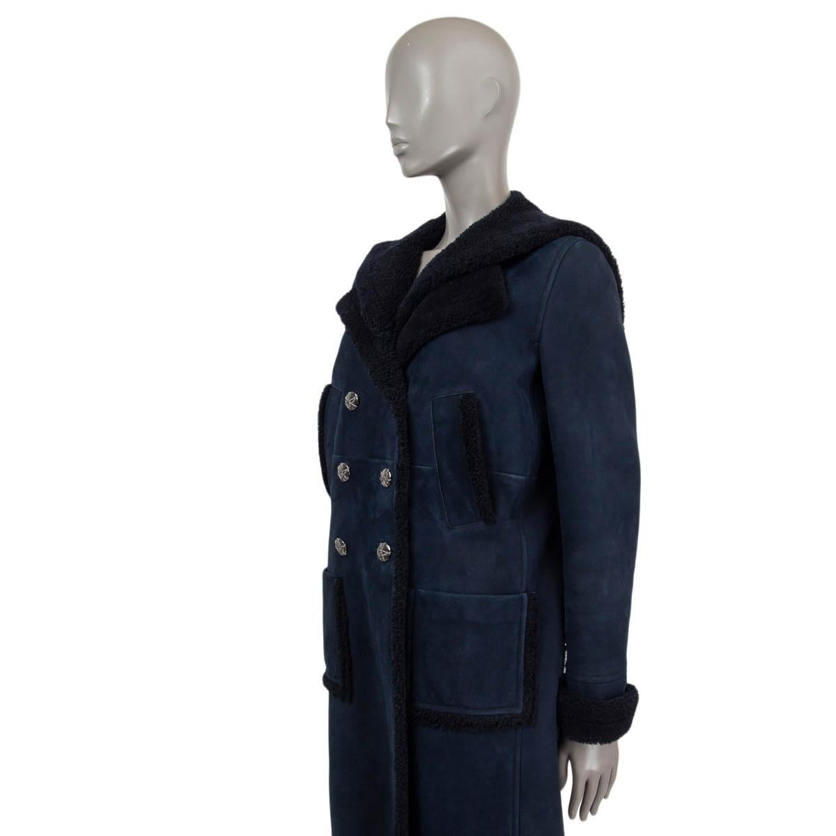 Women's CHANEL navy blue 2018 18A HAMBURG SUEDE & SHEARLING Coat Jacket 38 S For Sale