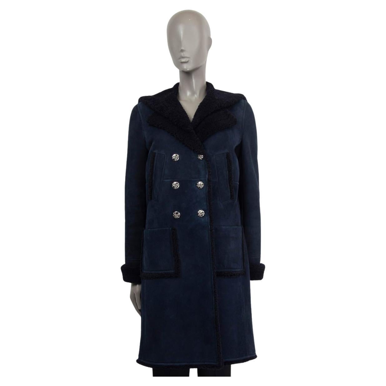 CHANEL blu navy 2018 18A HAMBURG SUEDE & SHEARLING Cappotto Giacca 38 S