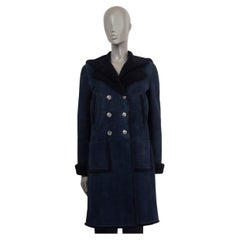 Used CHANEL navy blue 2018 18A HAMBURG SUEDE & SHEARLING Coat Jacket 38 S