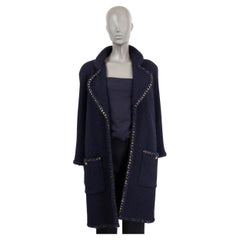 CHANEL navy blue alpaca & wool 2015 15A SALZBURG CHAIN TRIM Coat Jacket 40 M