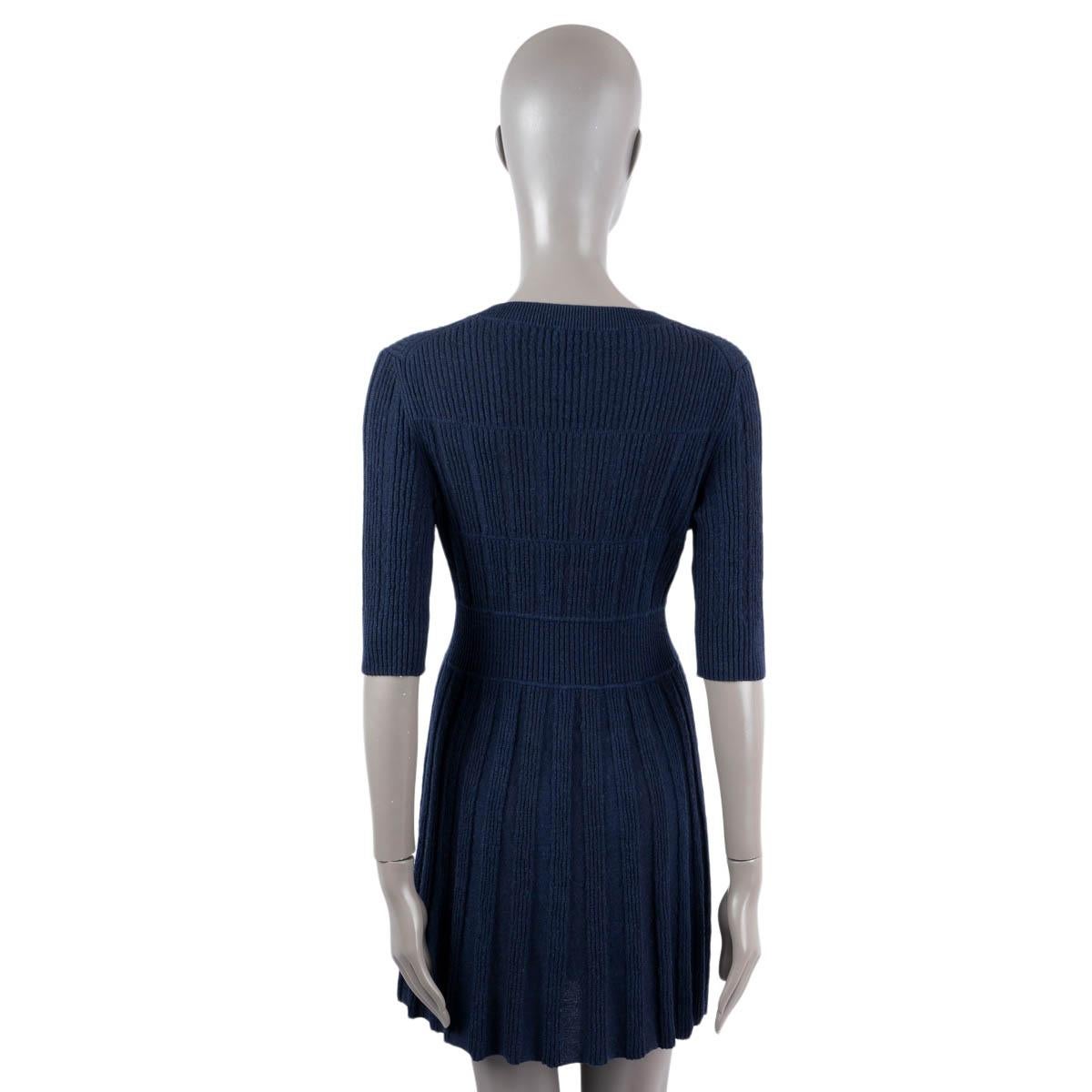 CHANEL navy blue alpaca & wool 2018 18B TEXTURED KNIT Dress 36 XS For Sale 1