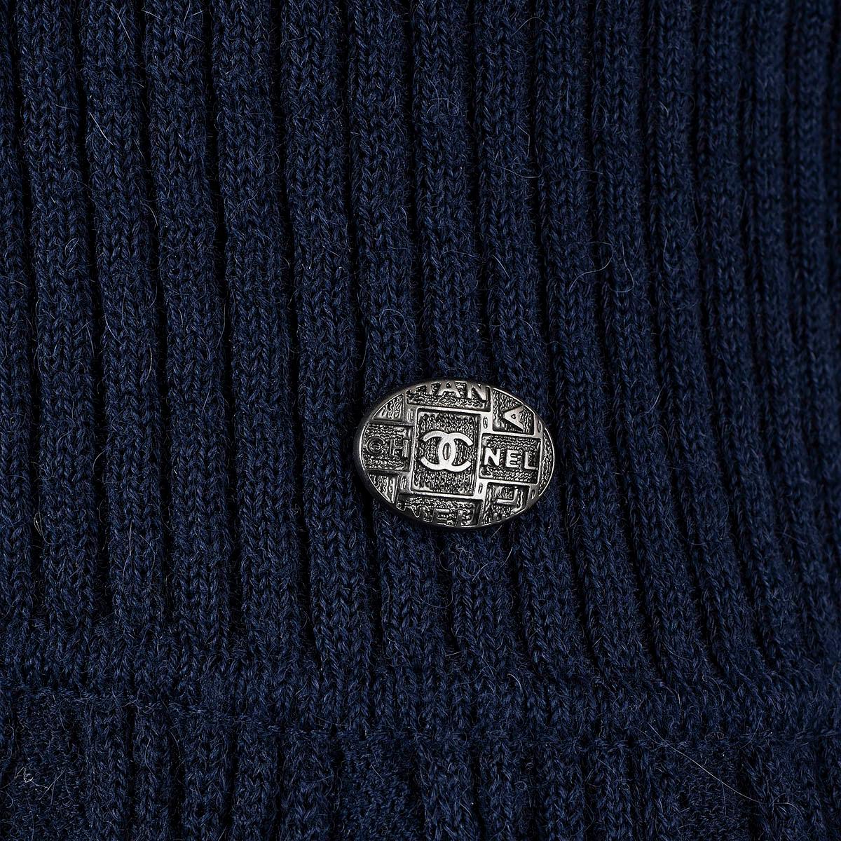 CHANEL bleu marine alpaga et laine 2018 18B Robe en tricot texturé 36 XS en vente 2