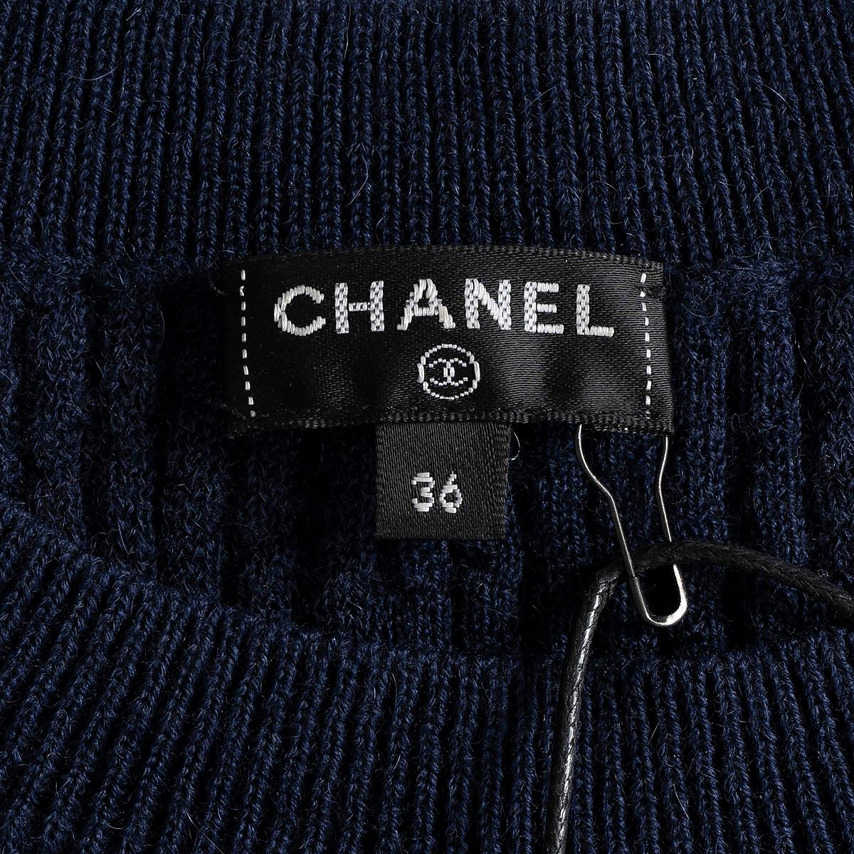 CHANEL bleu marine alpaga et laine 2018 18B Robe en tricot texturé 36 XS en vente 3