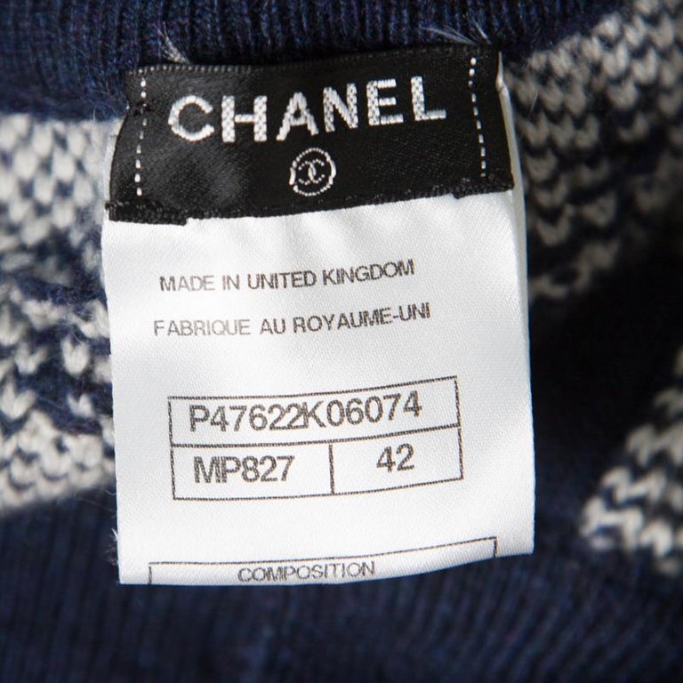 Chanel Navy Blue and Cream Fair Isle Cashmere Knit Mid Rise Jogger Pants L For Sale at 1stDibs