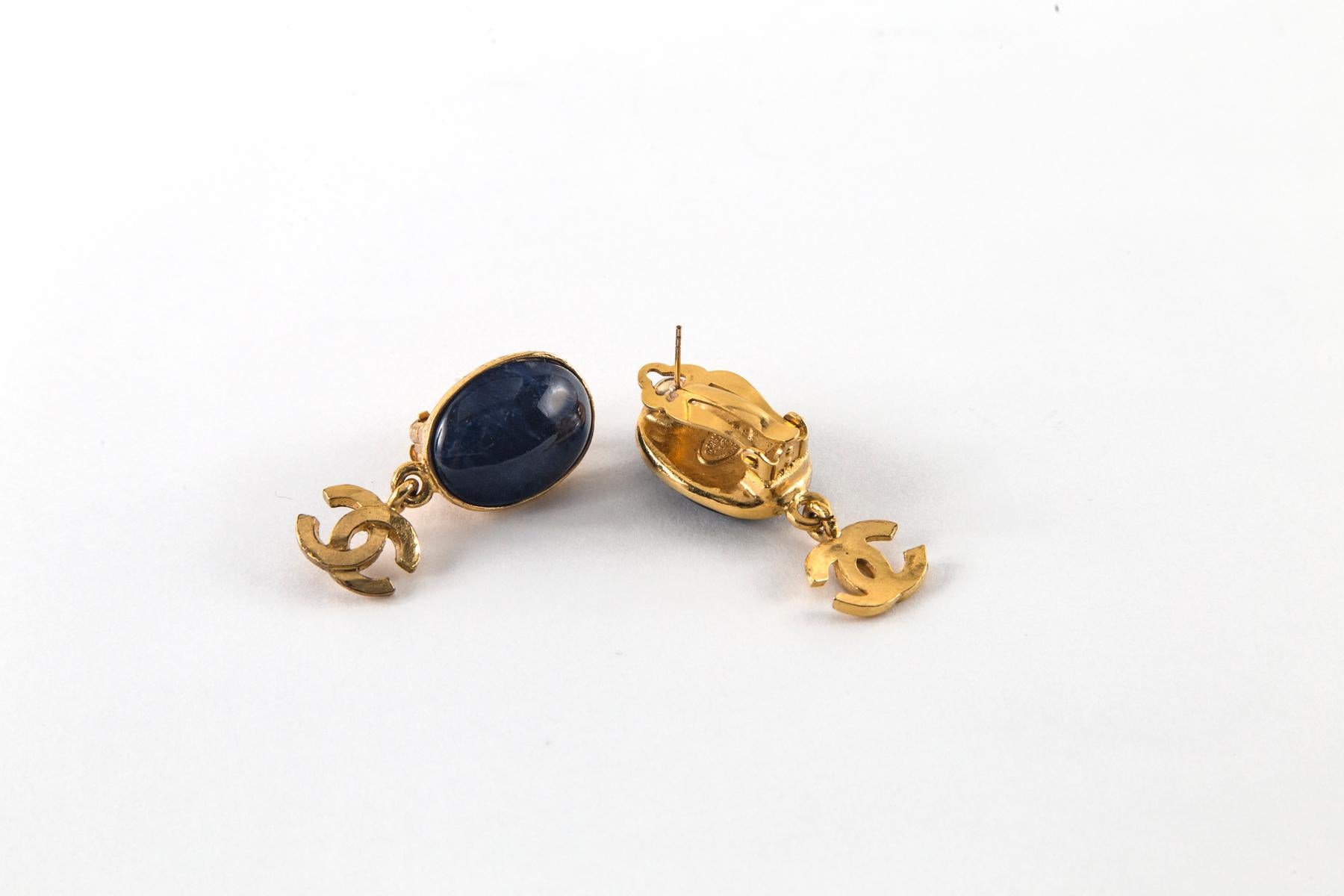 Chanel Navy Blue and Gold Earrings 3