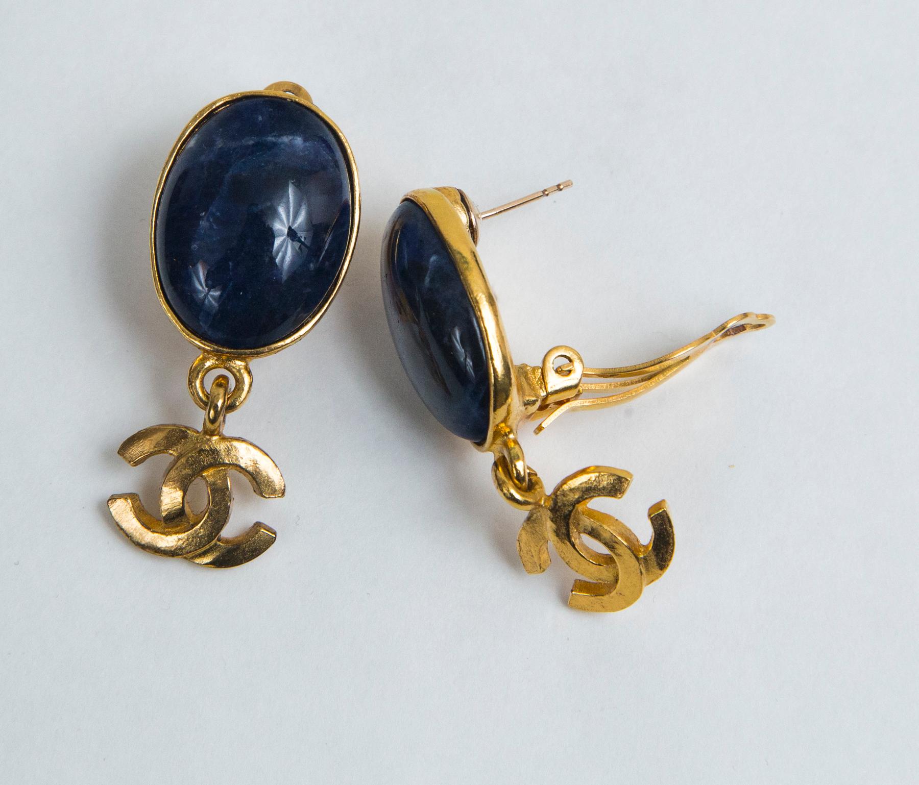 dark blue and gold earrings