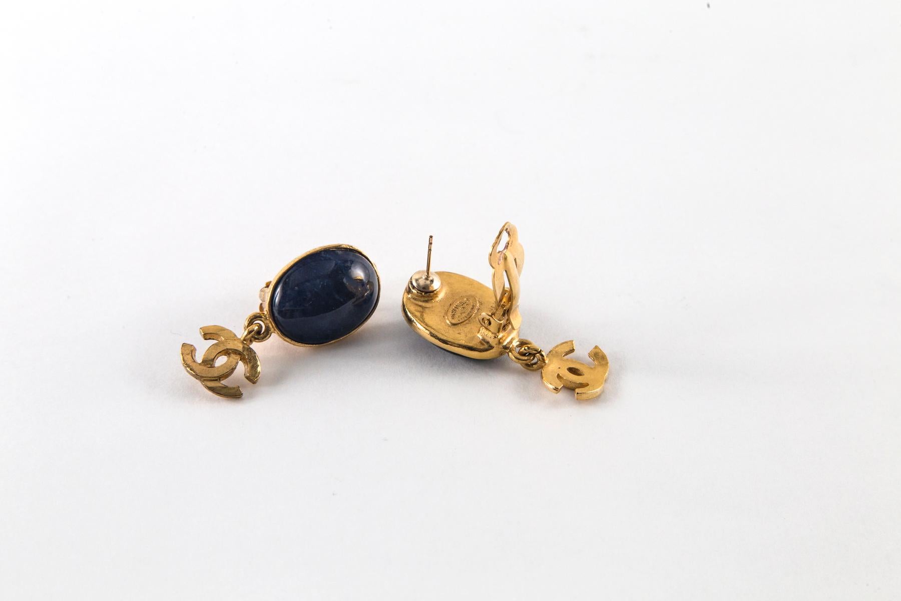 Chanel Navy Blue and Gold Earrings 2