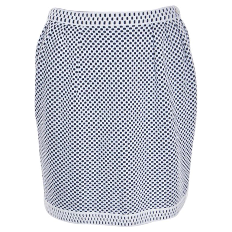 Chanel Navy Blue and White Jacquard Knit Mini Skirt S