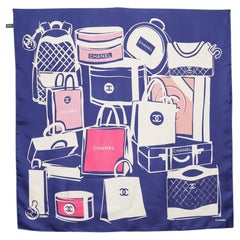 Chanel Navy Blue Bags Print Silk Scarf
