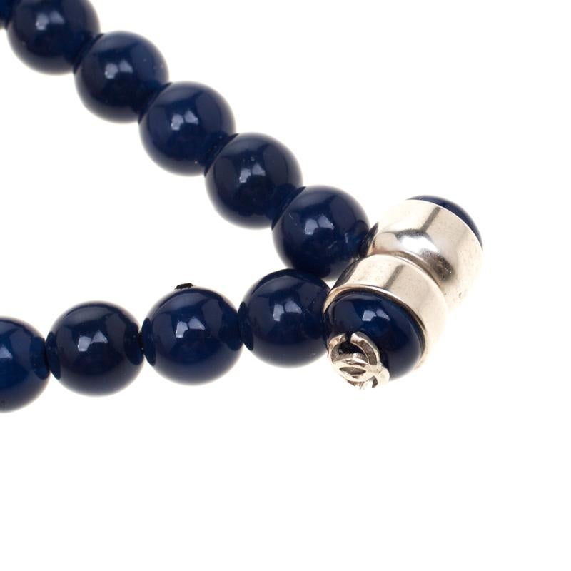 Contemporary Chanel Navy Blue Bead Faux Pearl Magnetic Hoop Earrings