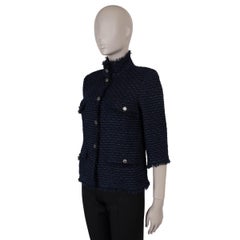 CHANEL navy blue & black 06C FRINGE TRIM TWEED Jacket 38 S