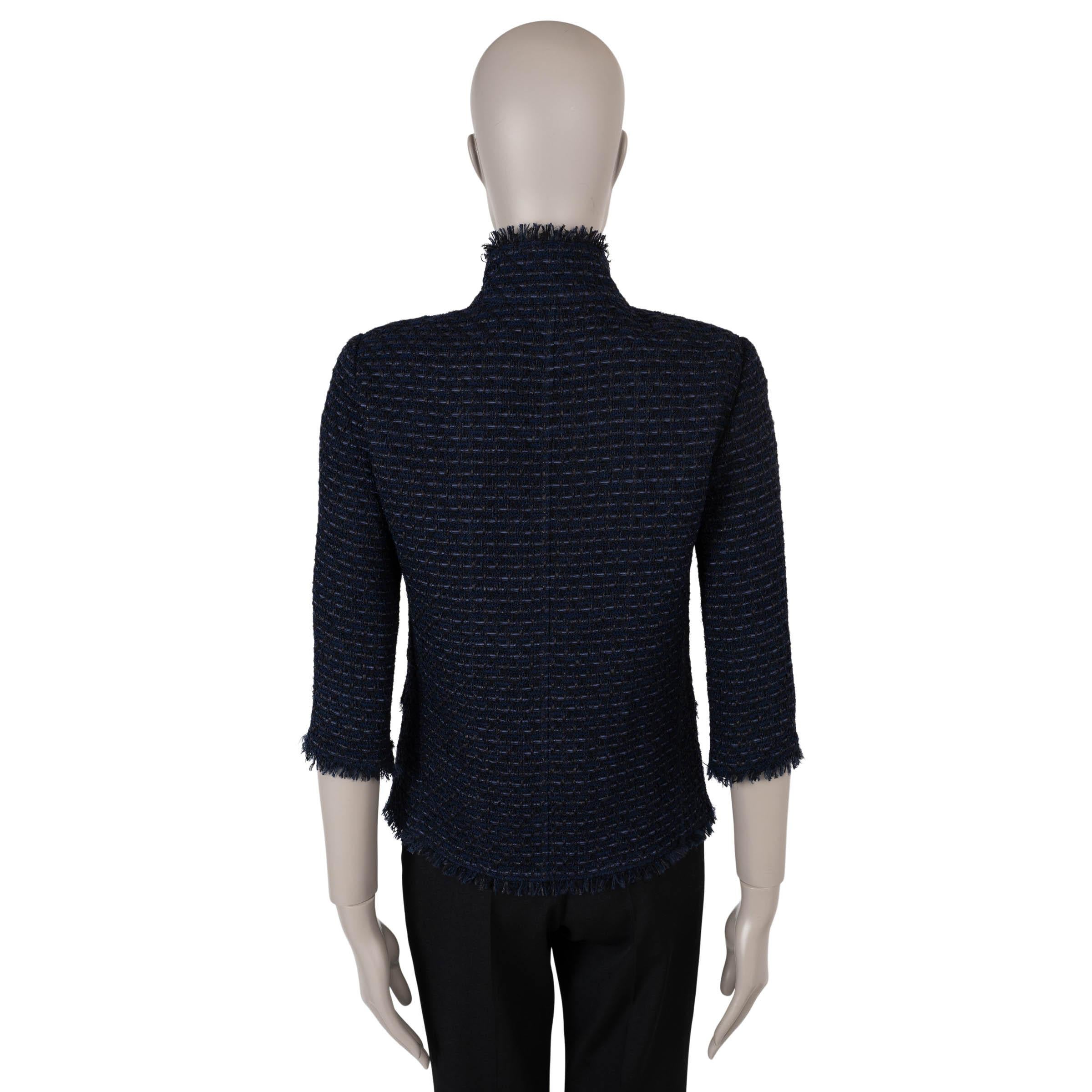 Black CHANEL navy blue & black 06C FRINGE TRIM TWEED Jacket 38 S