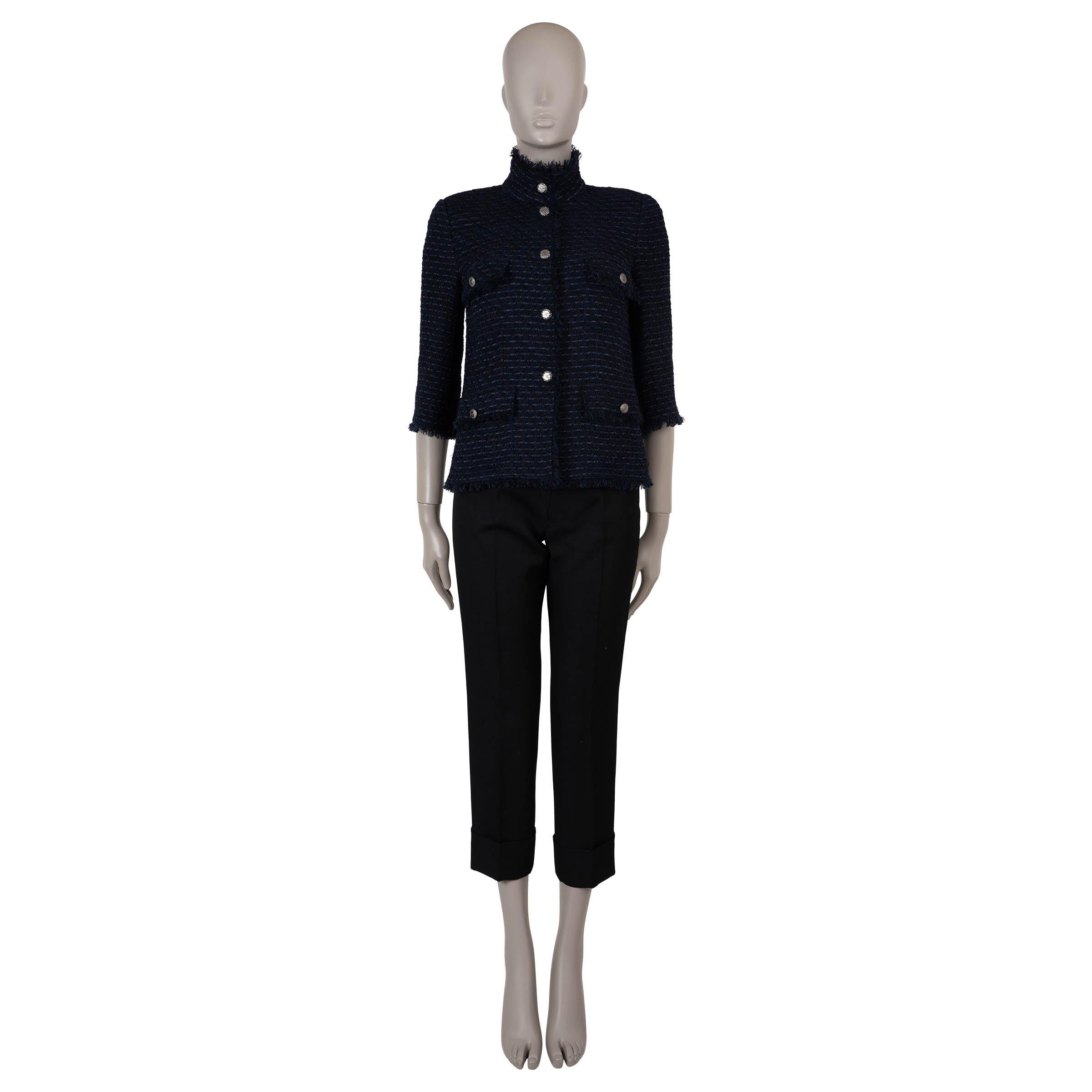 Women's CHANEL navy blue & black 06C FRINGE TRIM TWEED Jacket 38 S