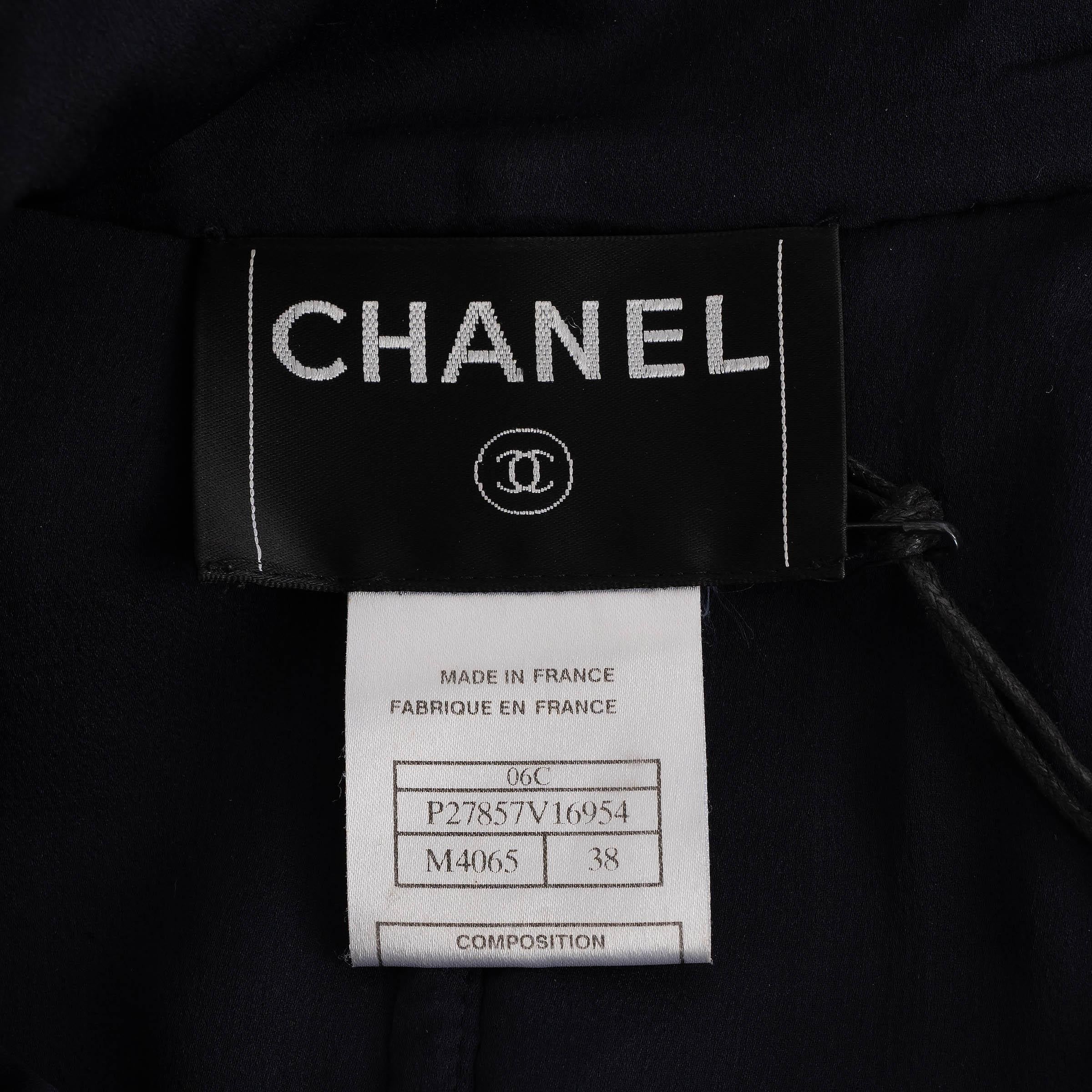 CHANEL navy blue & black 06C FRINGE TRIM TWEED Jacket 38 S 3