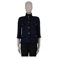 CHANEL navy blue & black 06C FRINGE TRIM TWEED Jacket 38 S